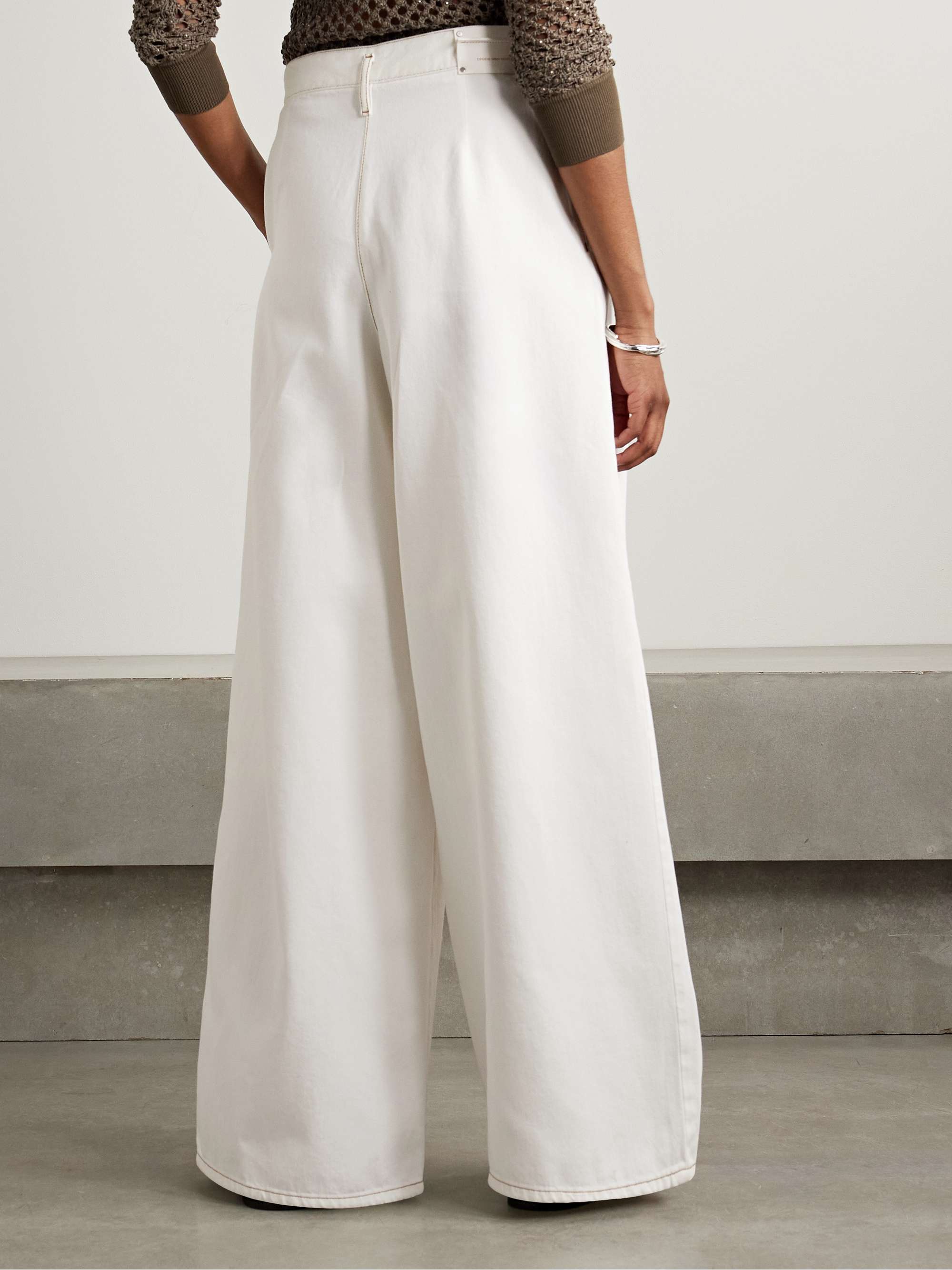 Pleated denim wide-leg pants view