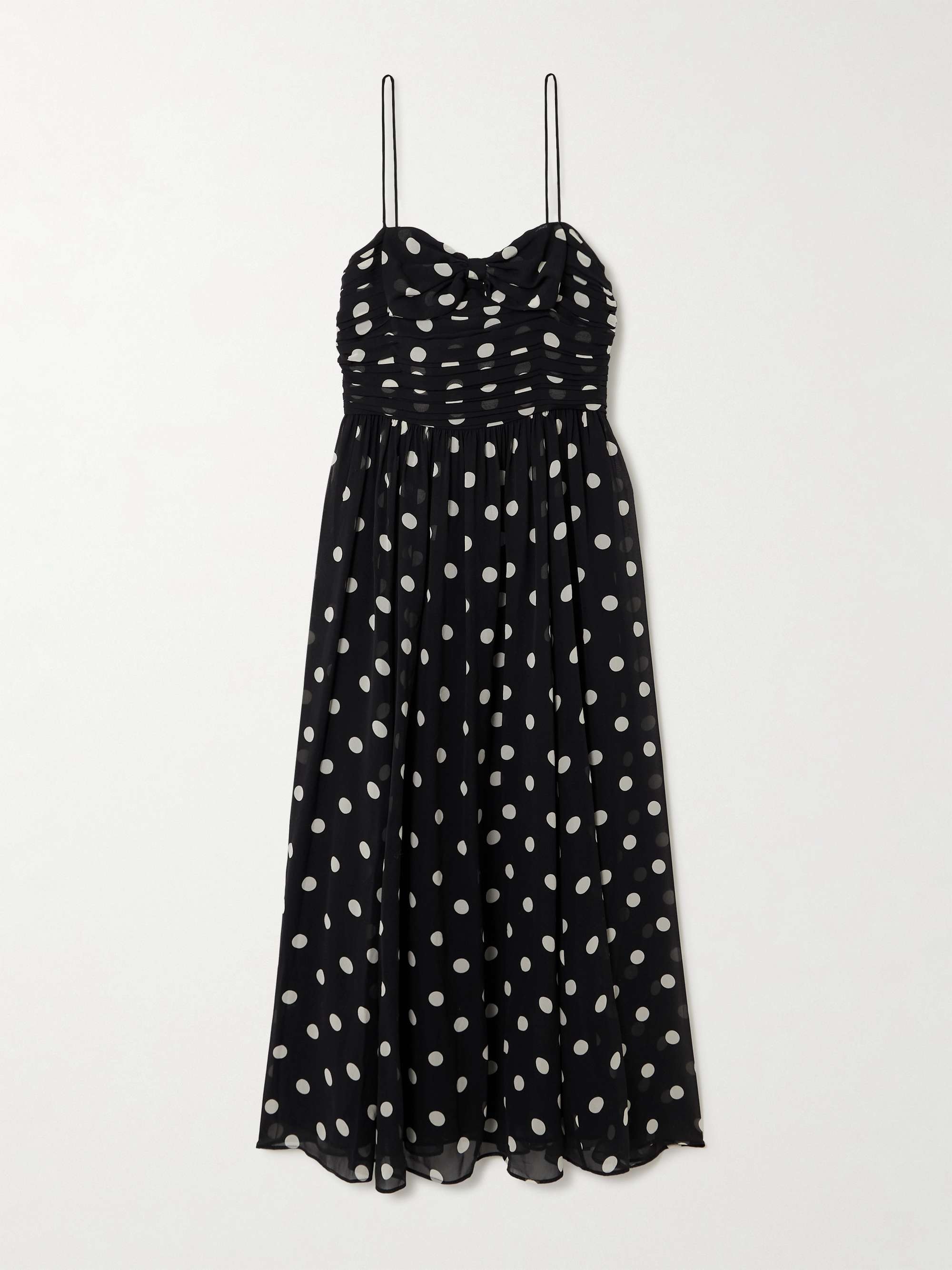 Maryanna bow-detailed ruched polka-dot silk-georgette midi dress view