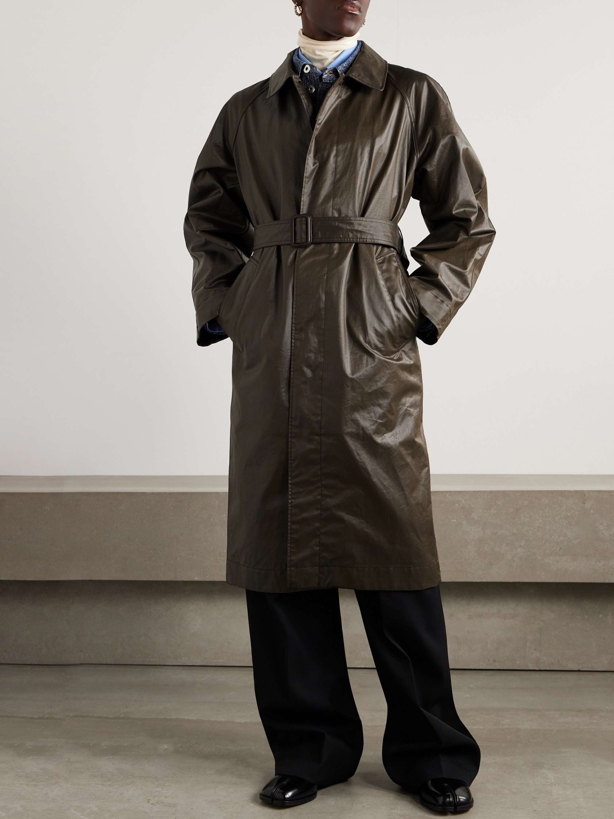 Belted coated-cotton coat view