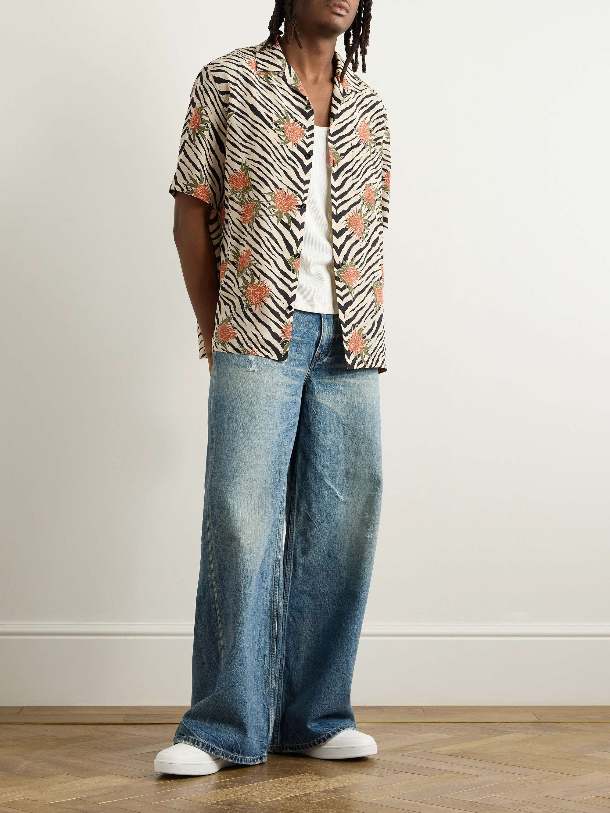 Camp-Collar Printed Silk Crepe de Chine Shirt view