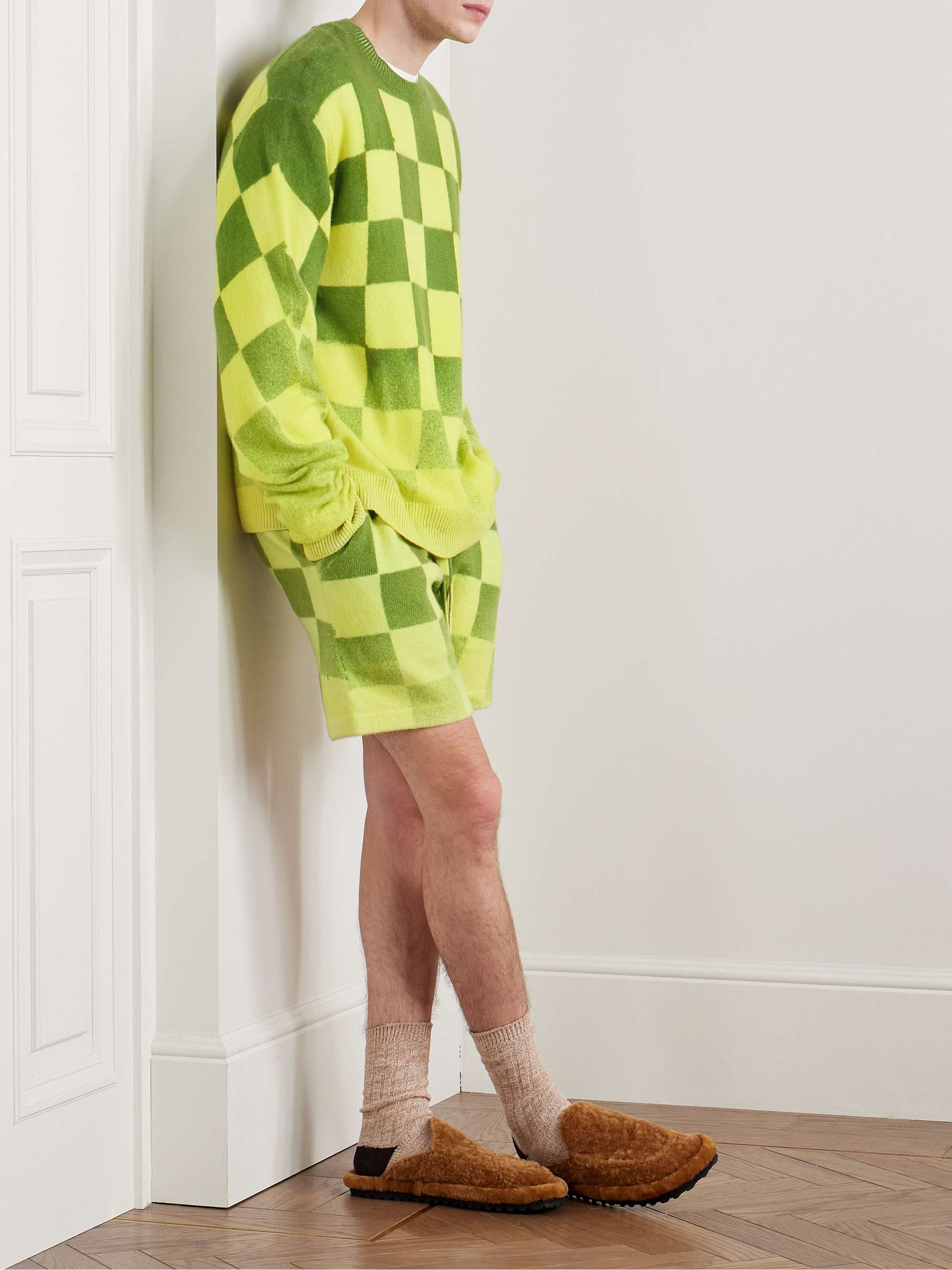 Straight-Leg Checked Cashmere Shorts view