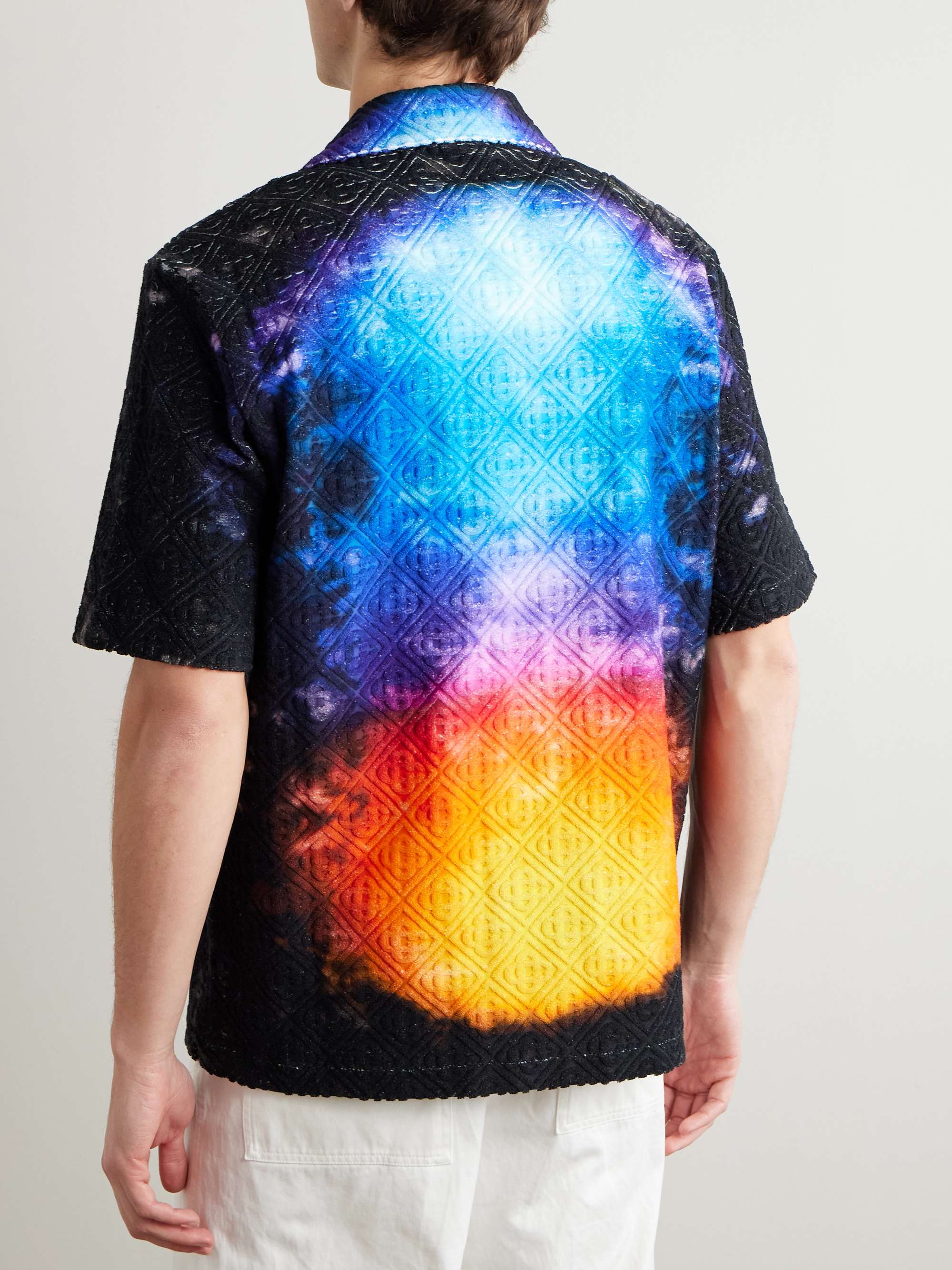 Camp-Collar Logo-Appliquéd Tie-Dyed Jacquard-Knit Cotton-Blend Terry Shirt view