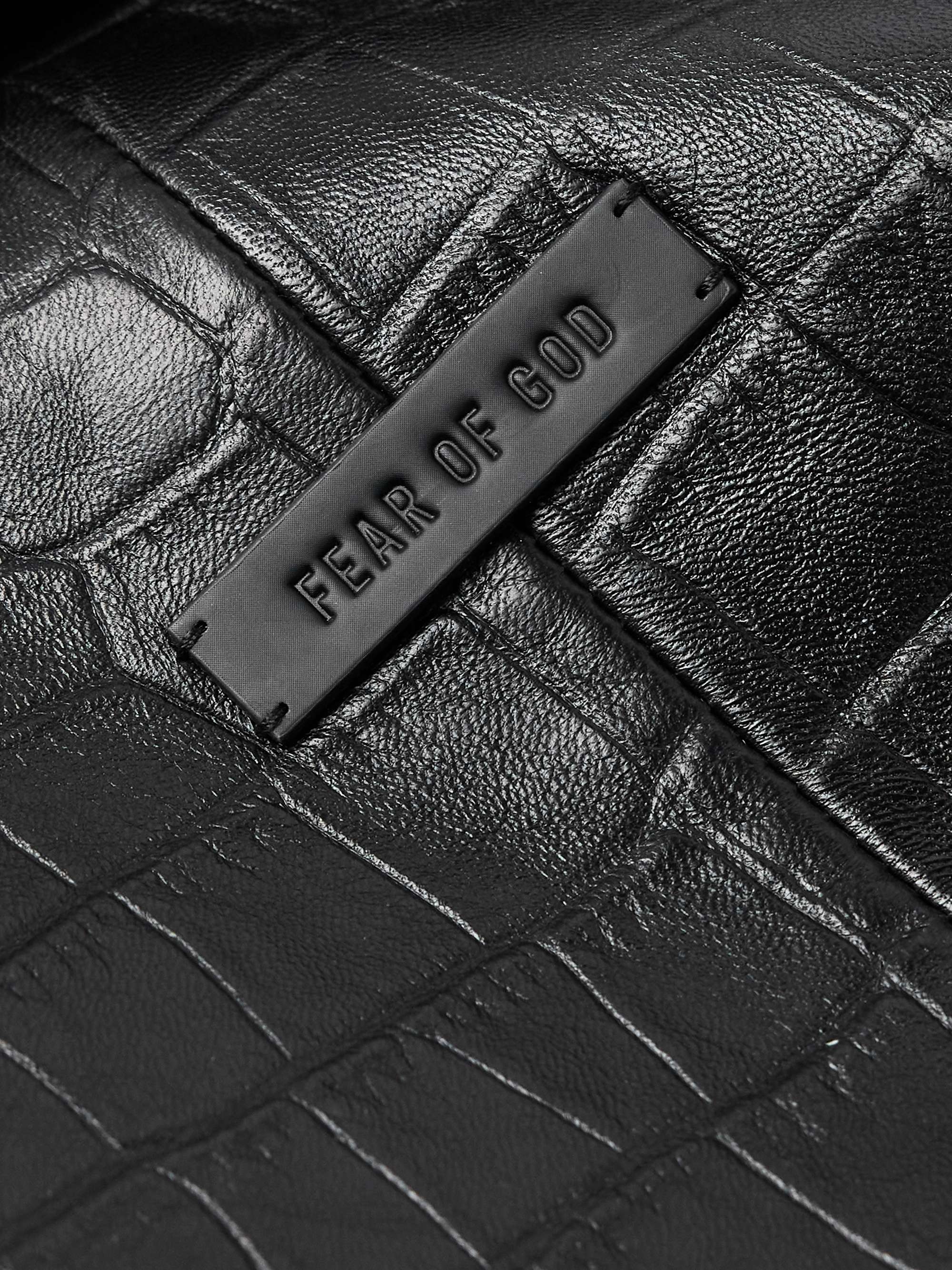 Cropped Pleated Croc-Effect Leather Jacket view