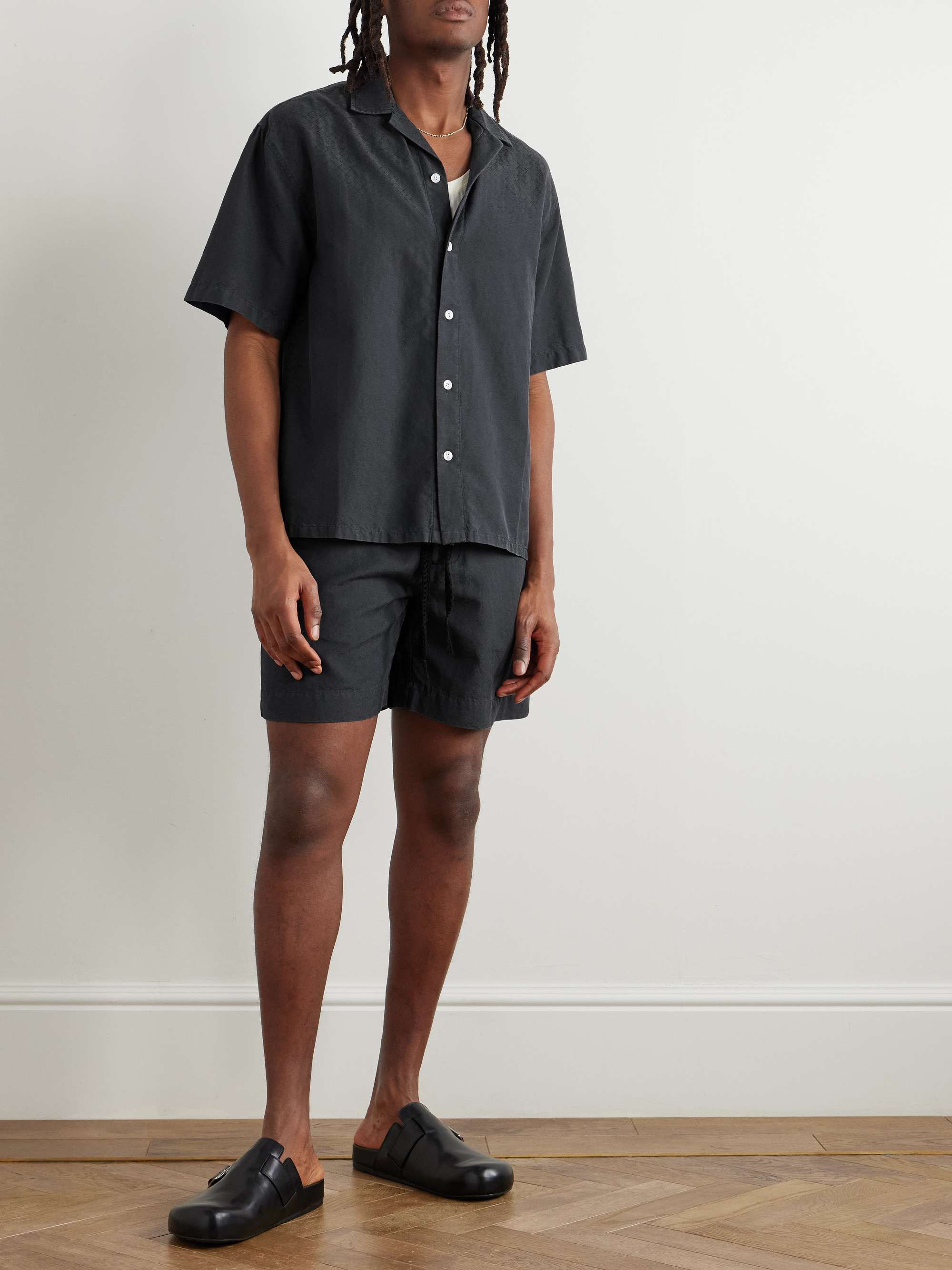 Camp-Collar Cotton and Silk-Blend Jacquard Shirt view