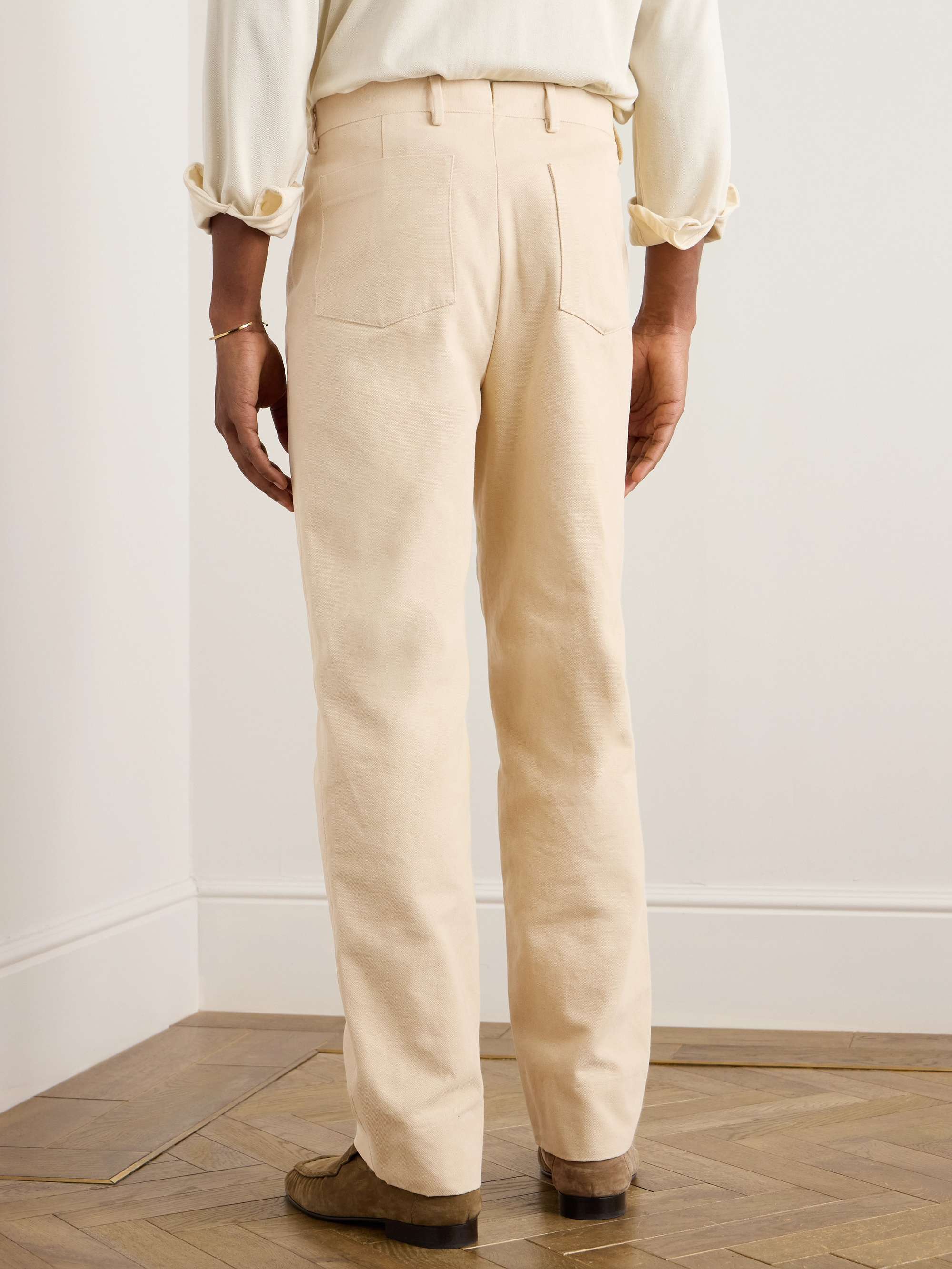 Straight-Leg Basketweave Cotton Trousers view