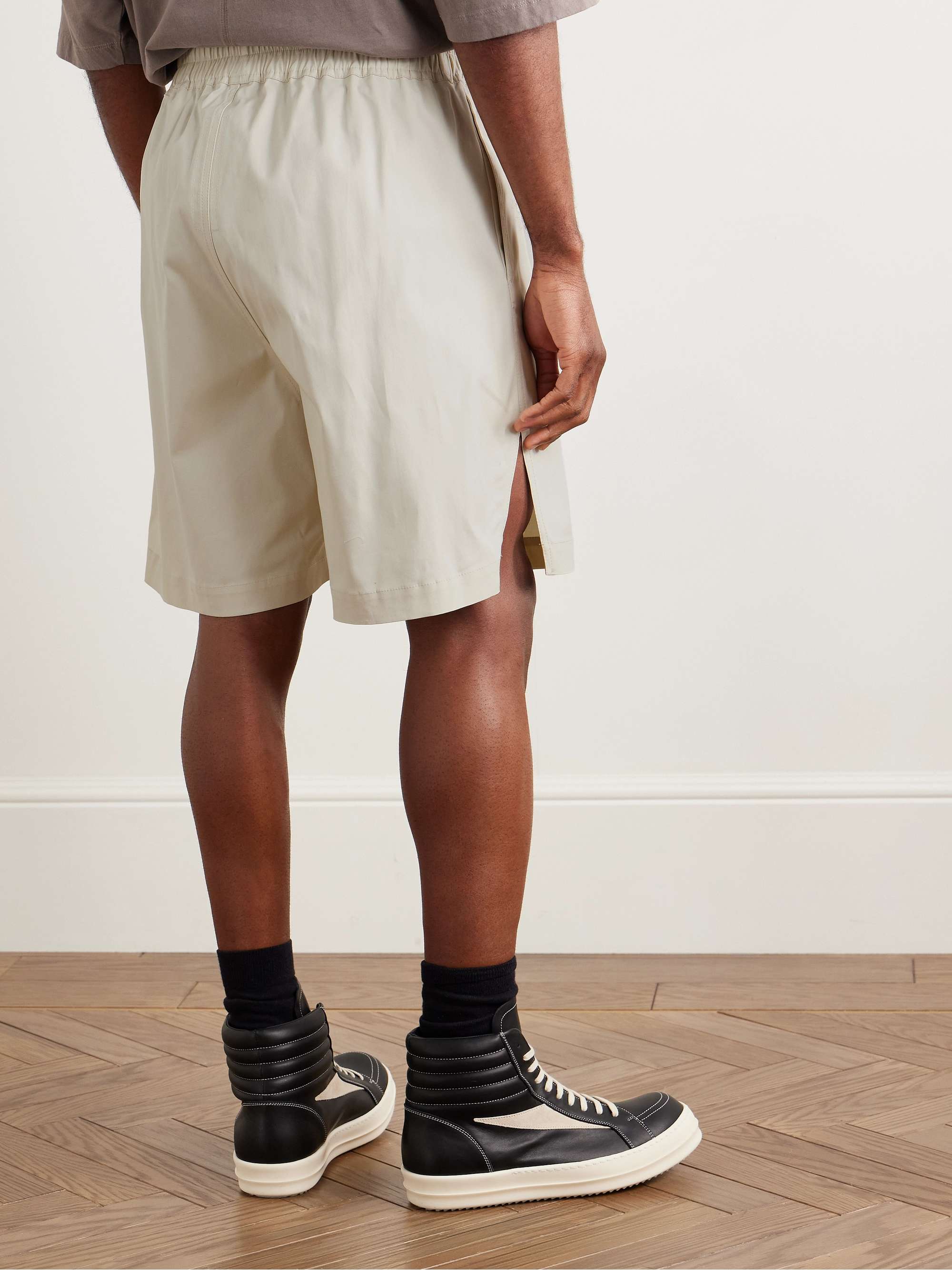 Wide-Leg Cotton-Blend Poplin Drawstring Shorts view