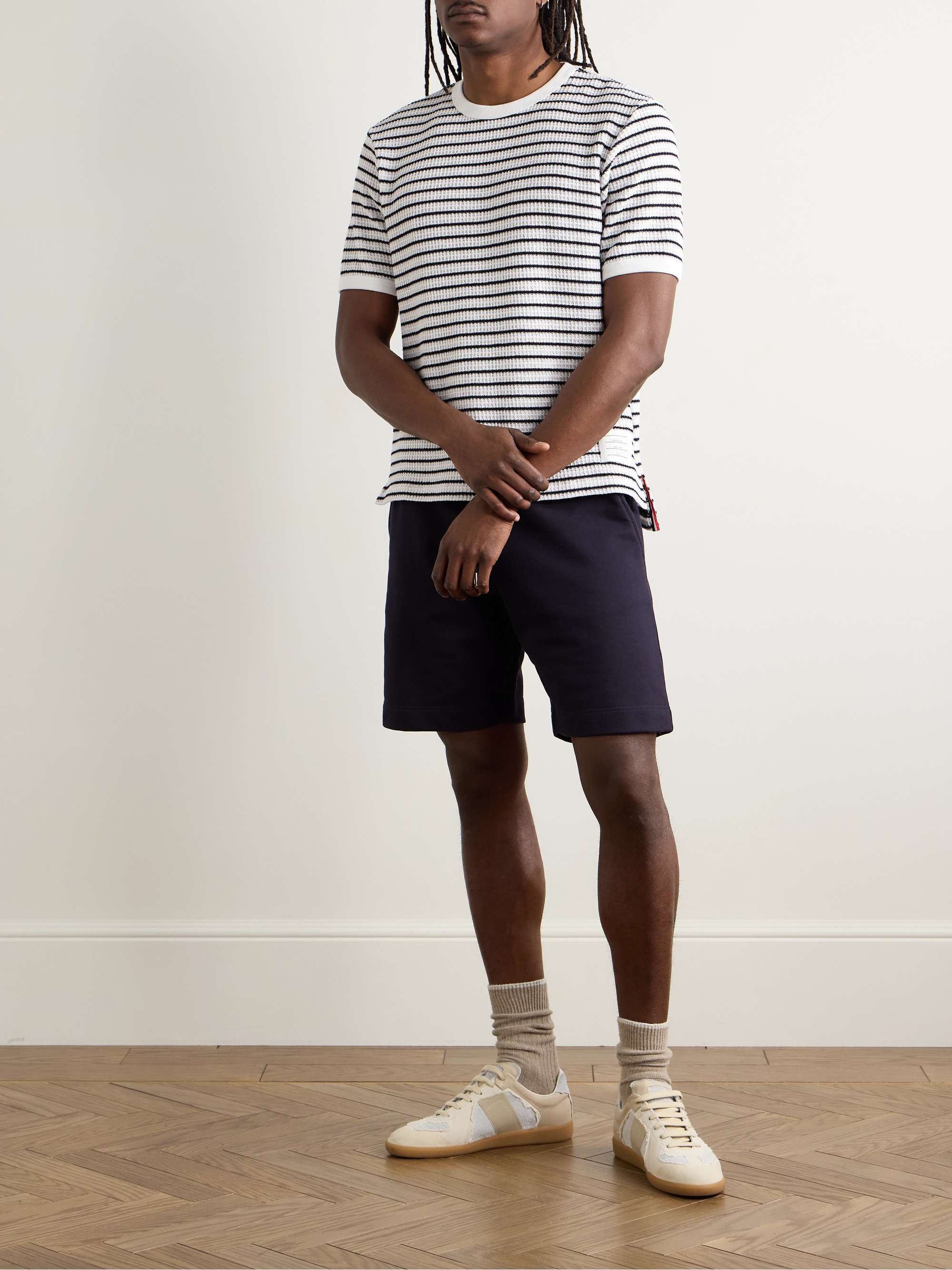 Logo-Appliqued Striped Waffle-Knitted Cotton T-Shirt view