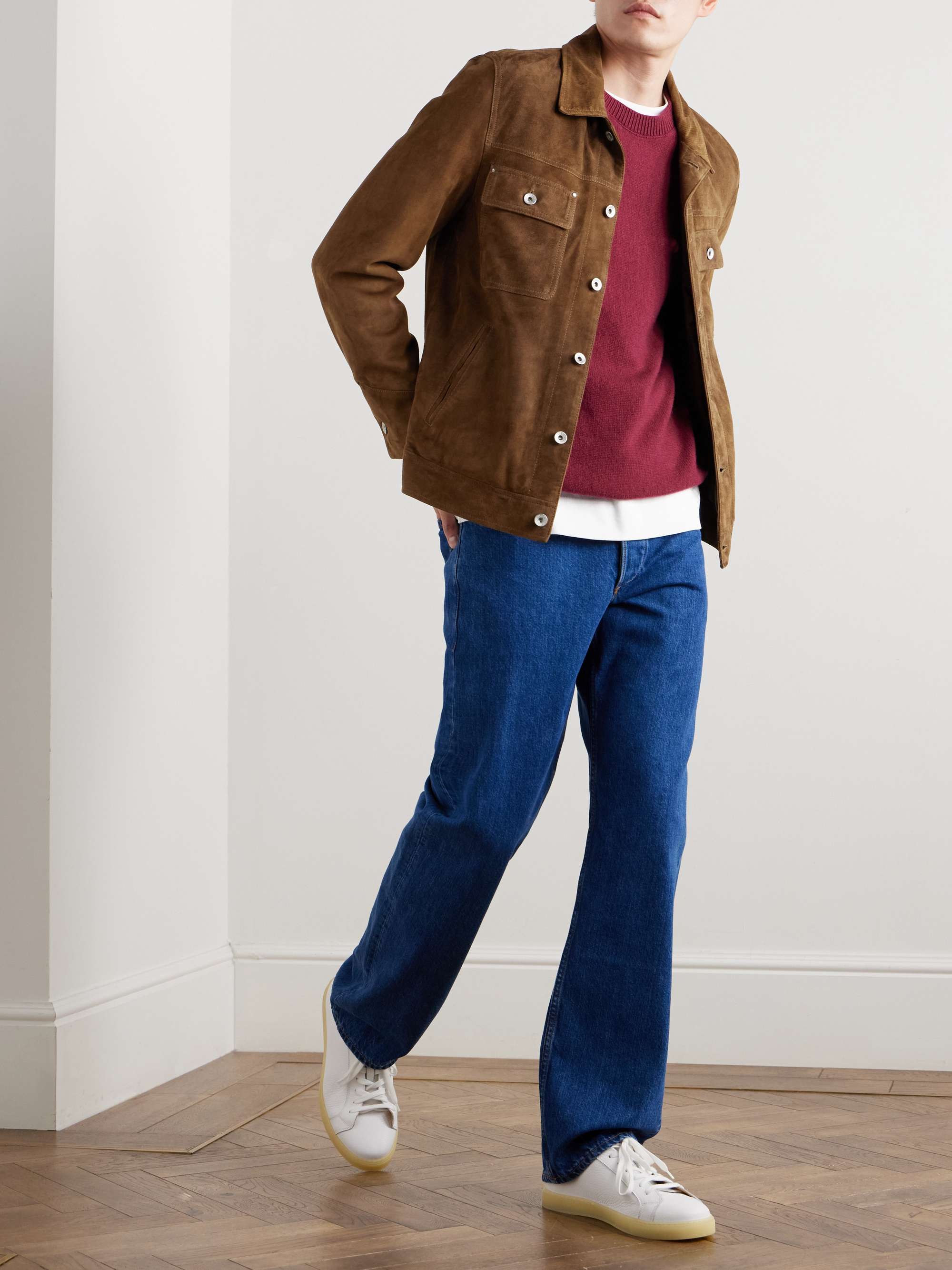 Dylan Corduroy-Trimmed Suede Trucker Jacket view
