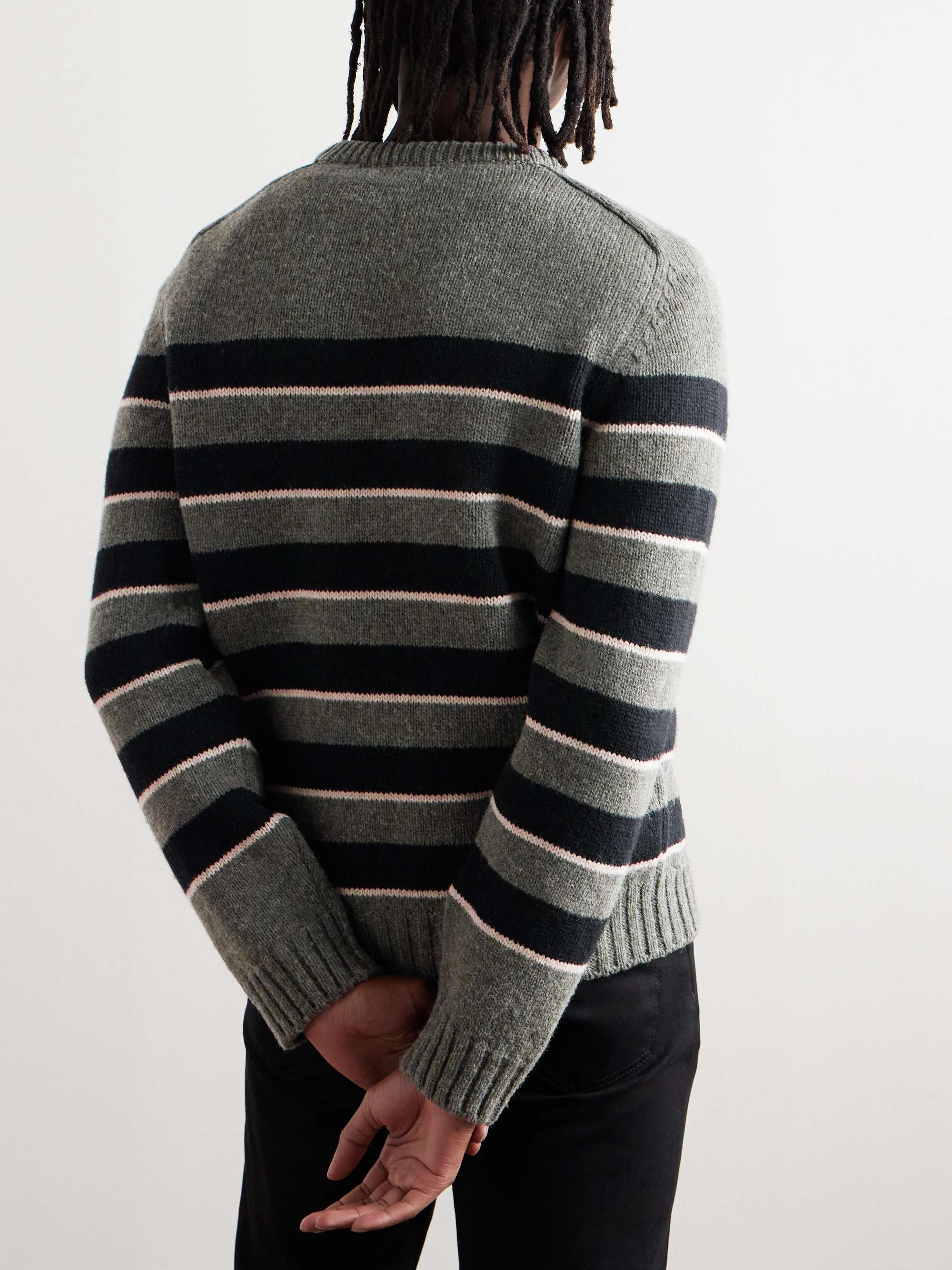Logo-Embroidered Striped Knitted Wool Sweater view