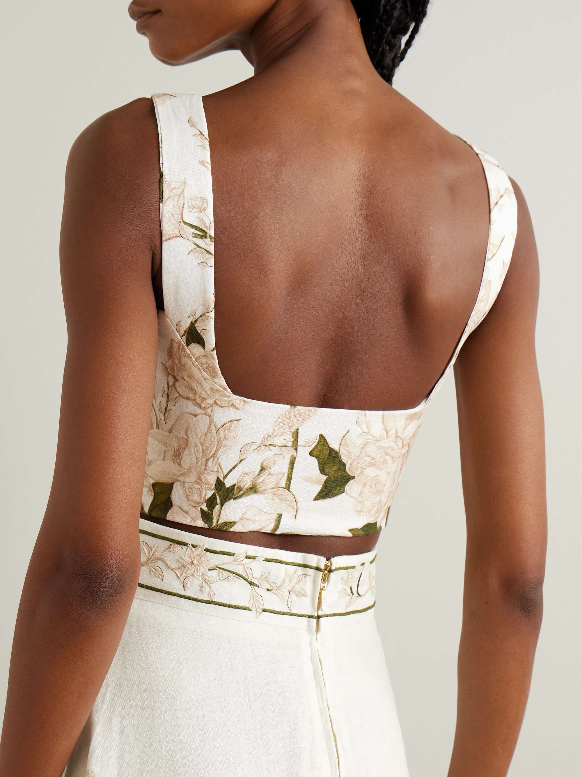 Reserva cropped lace-up floral-print linen bustier top view