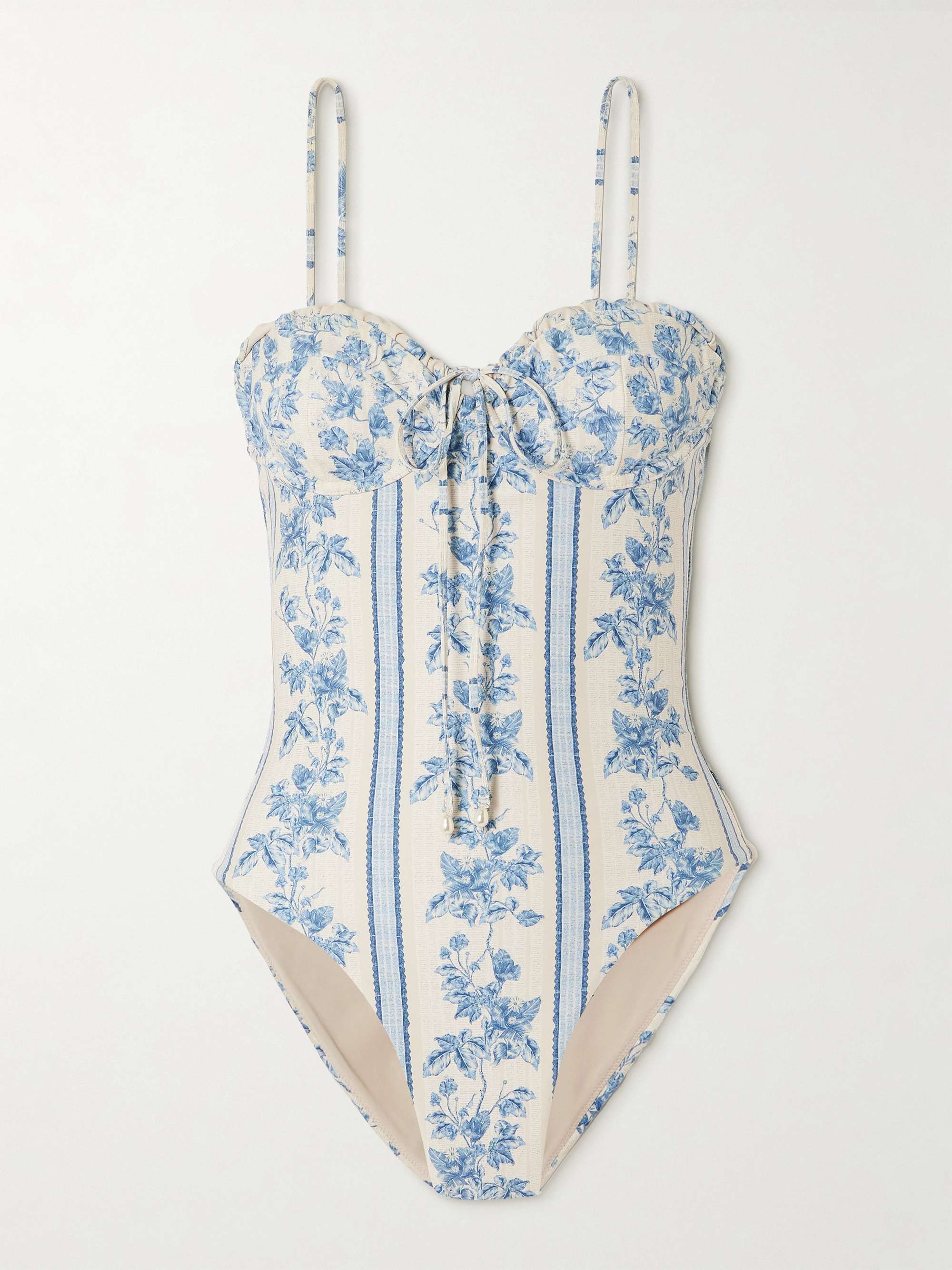 Ébano Bougainvillea faux pearl-embellished tie-detailed floral-print recycled swimsuit view