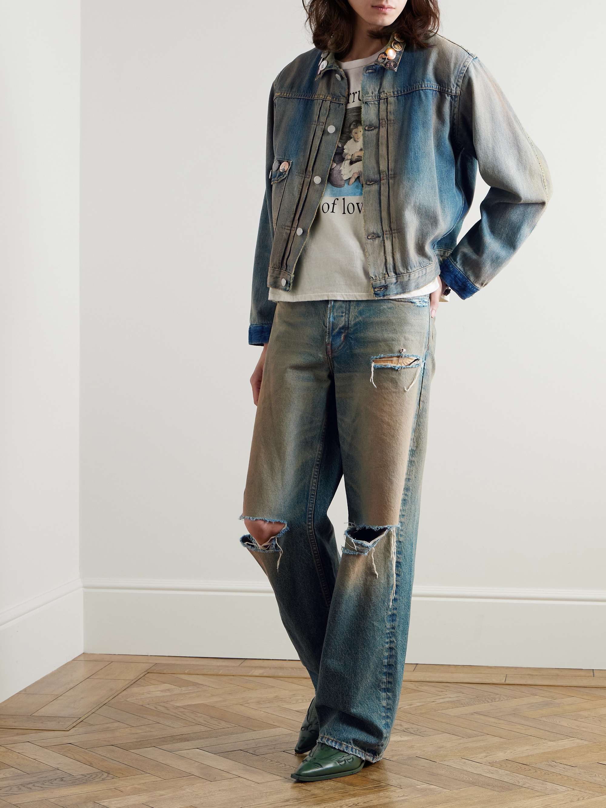 Straight-Leg Embellished Distressed Jeans view