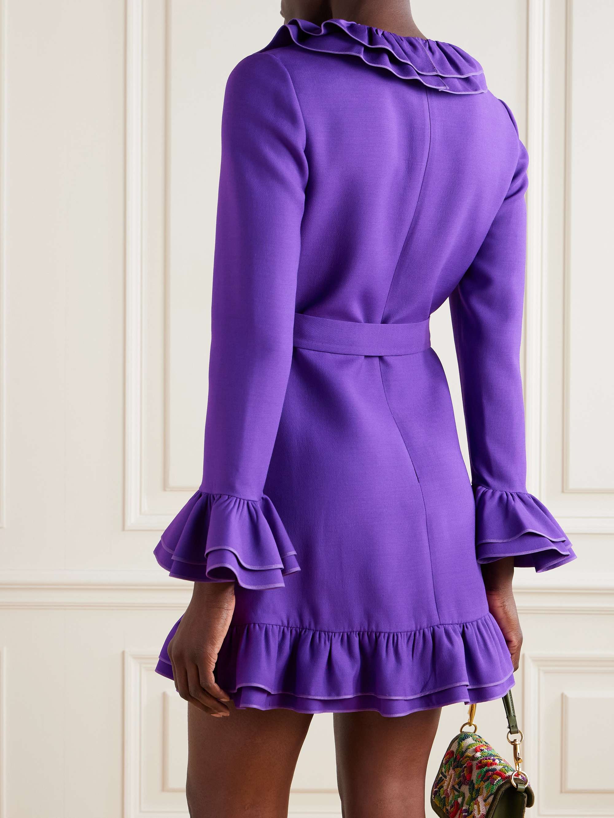 Belted ruffled wool and silk-blend crepe mini dress view