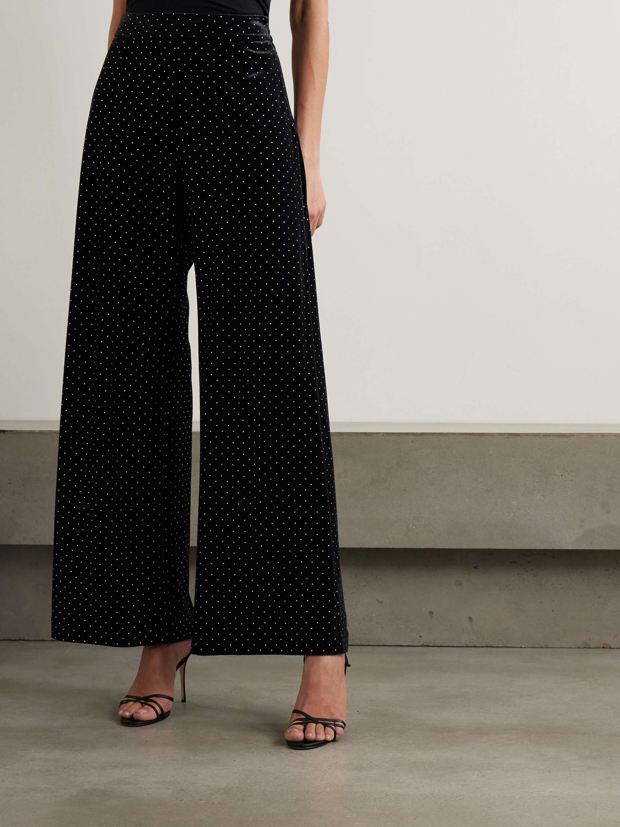 Henley crystal-embellished velvet wide-leg pants view