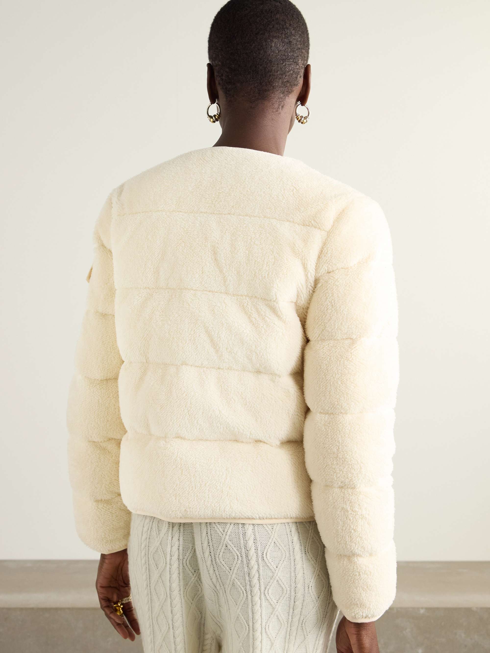 Shell-trimmed quilted cotton-fleece down jacket view