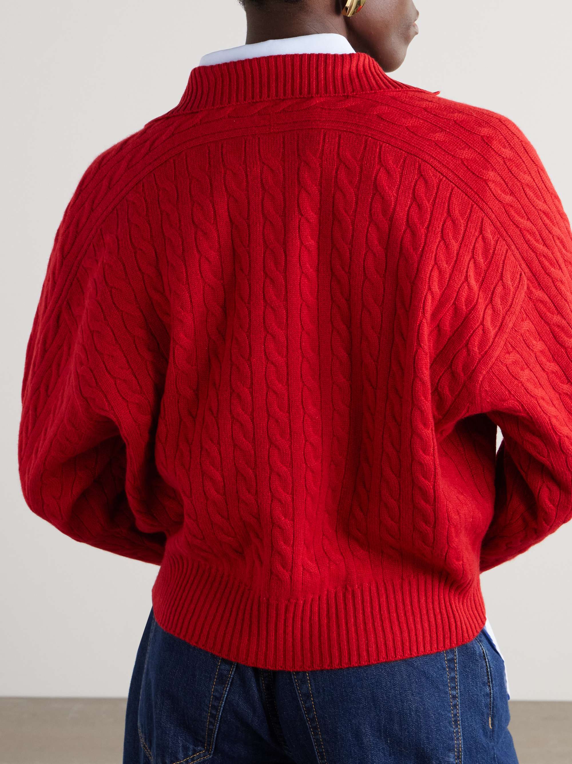 Cable-knit cashmere polo sweater view