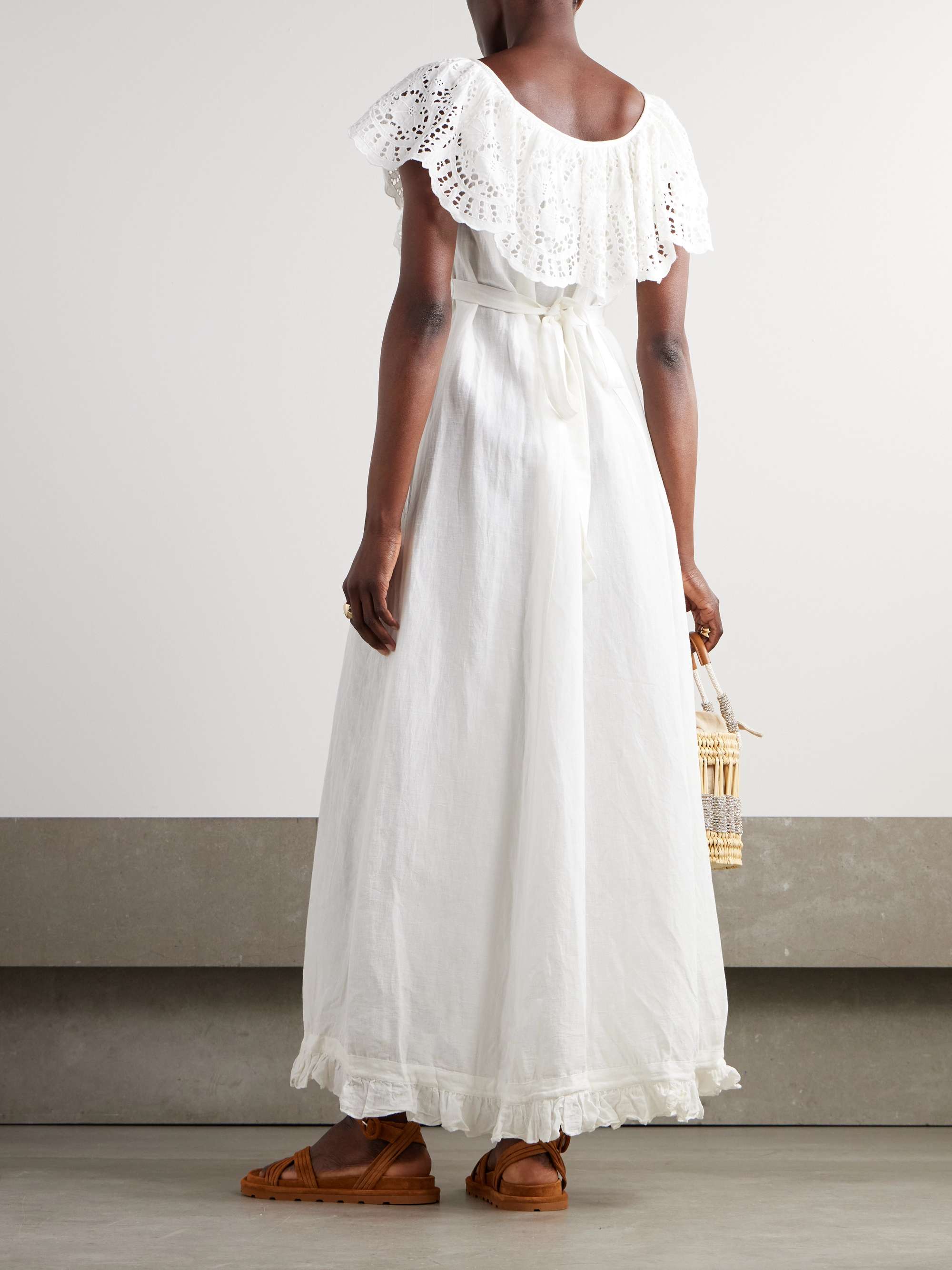 Milos ruffled broderie anglaise linen and cotton-blend maxi dress view