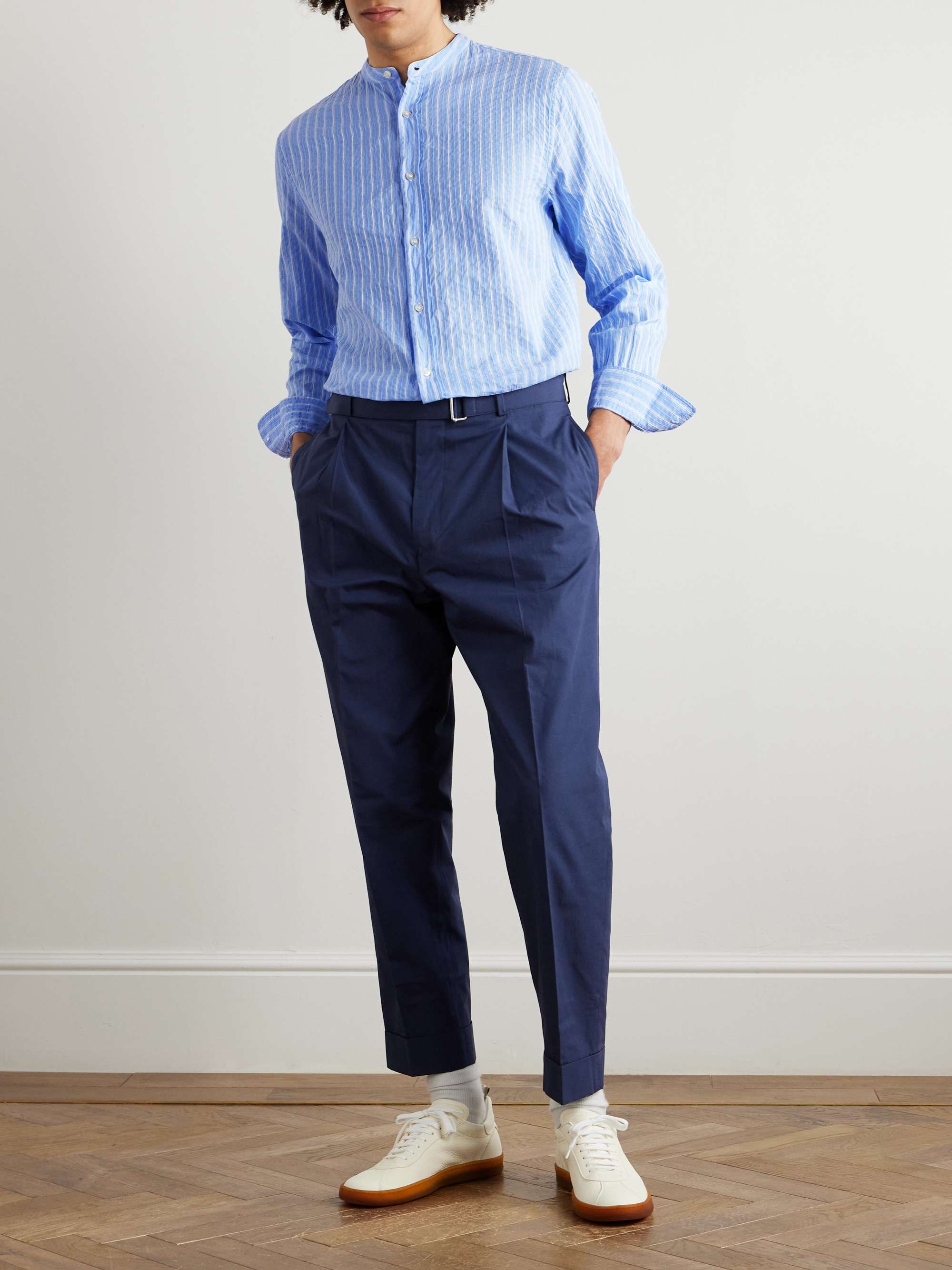 Gaston Granddad-Collar Striped Cotton Shirt view