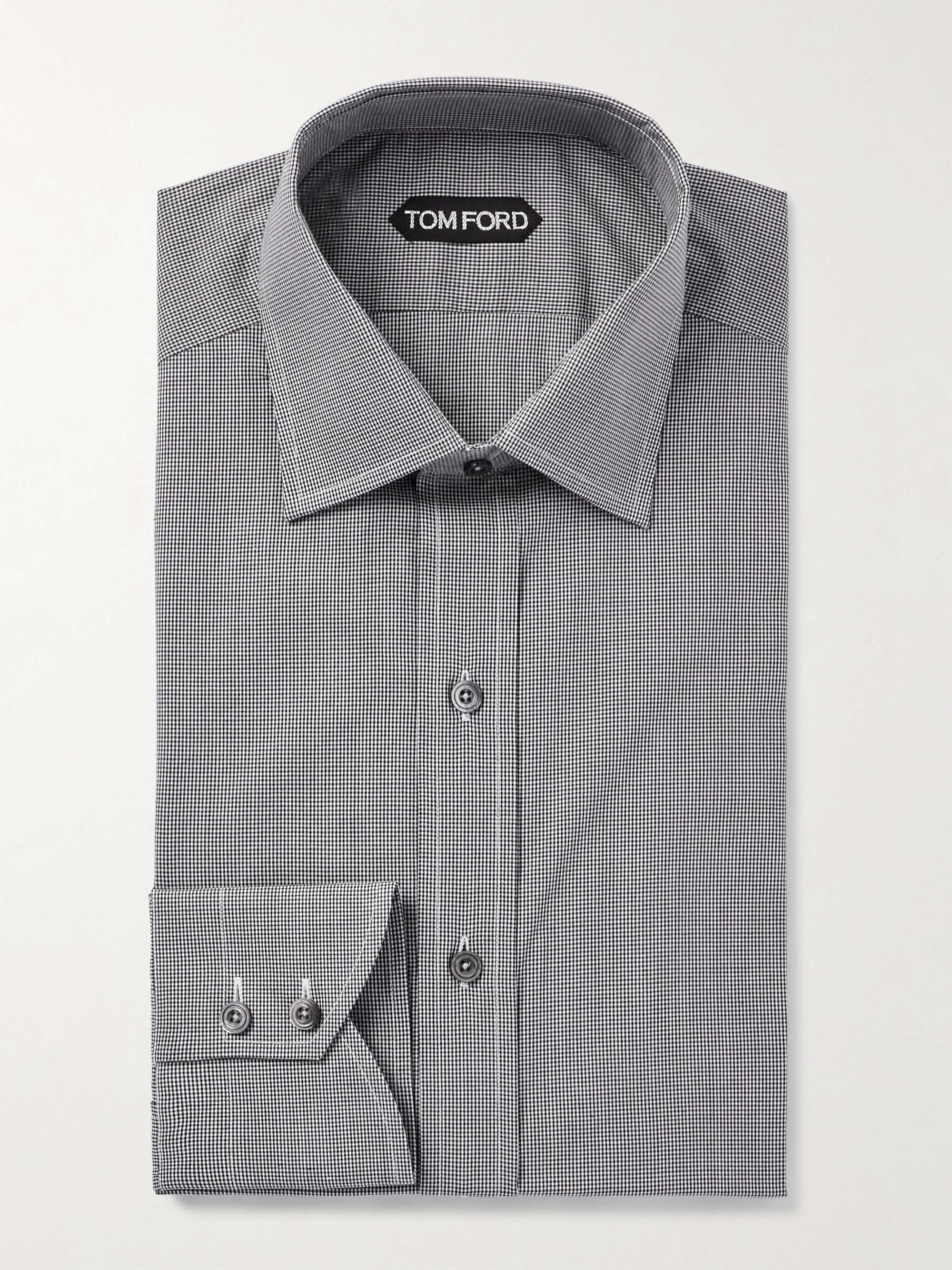 Slim-Fit Cutaway-Collar Checked Cotton-Poplin Shirt view