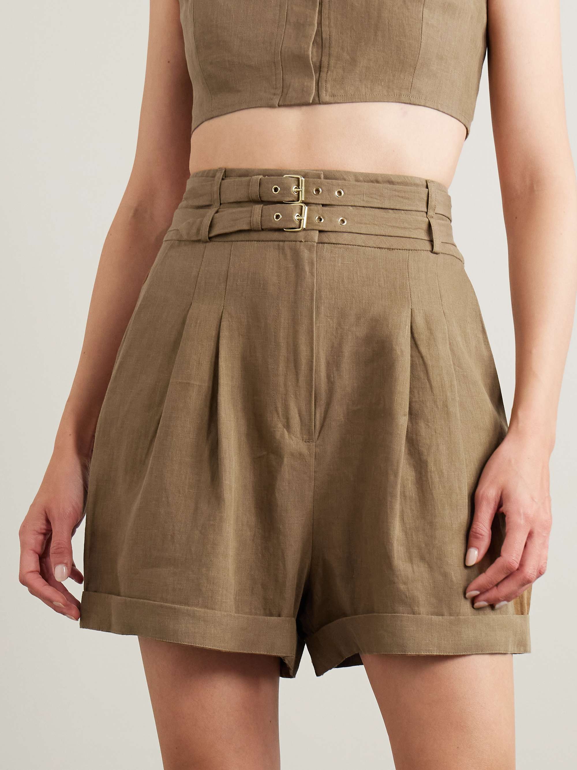 Aqiva belted pleated linen shorts view