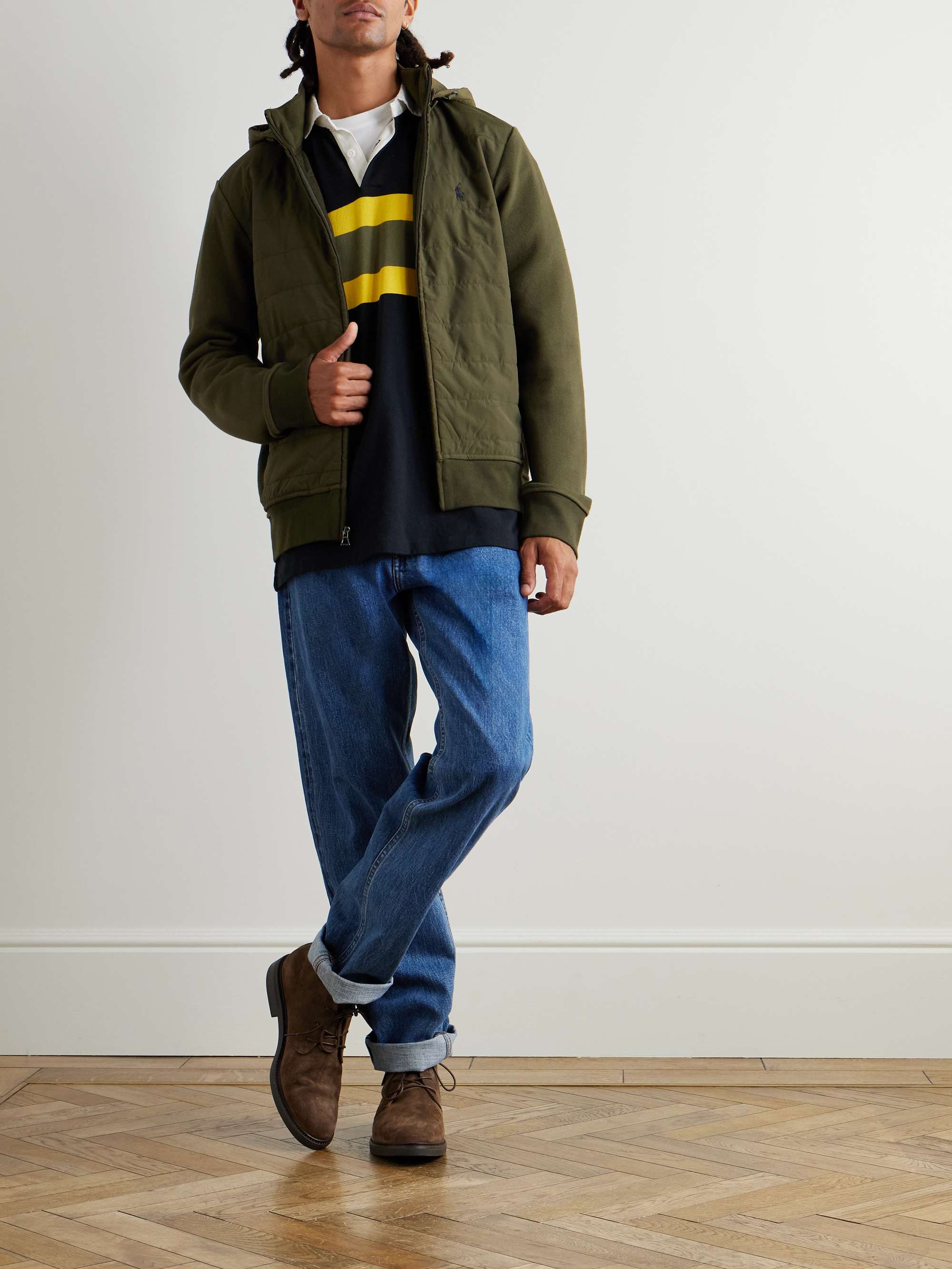 Quilted Shell and Cotton-Blend Piqué Hooded Jacket view