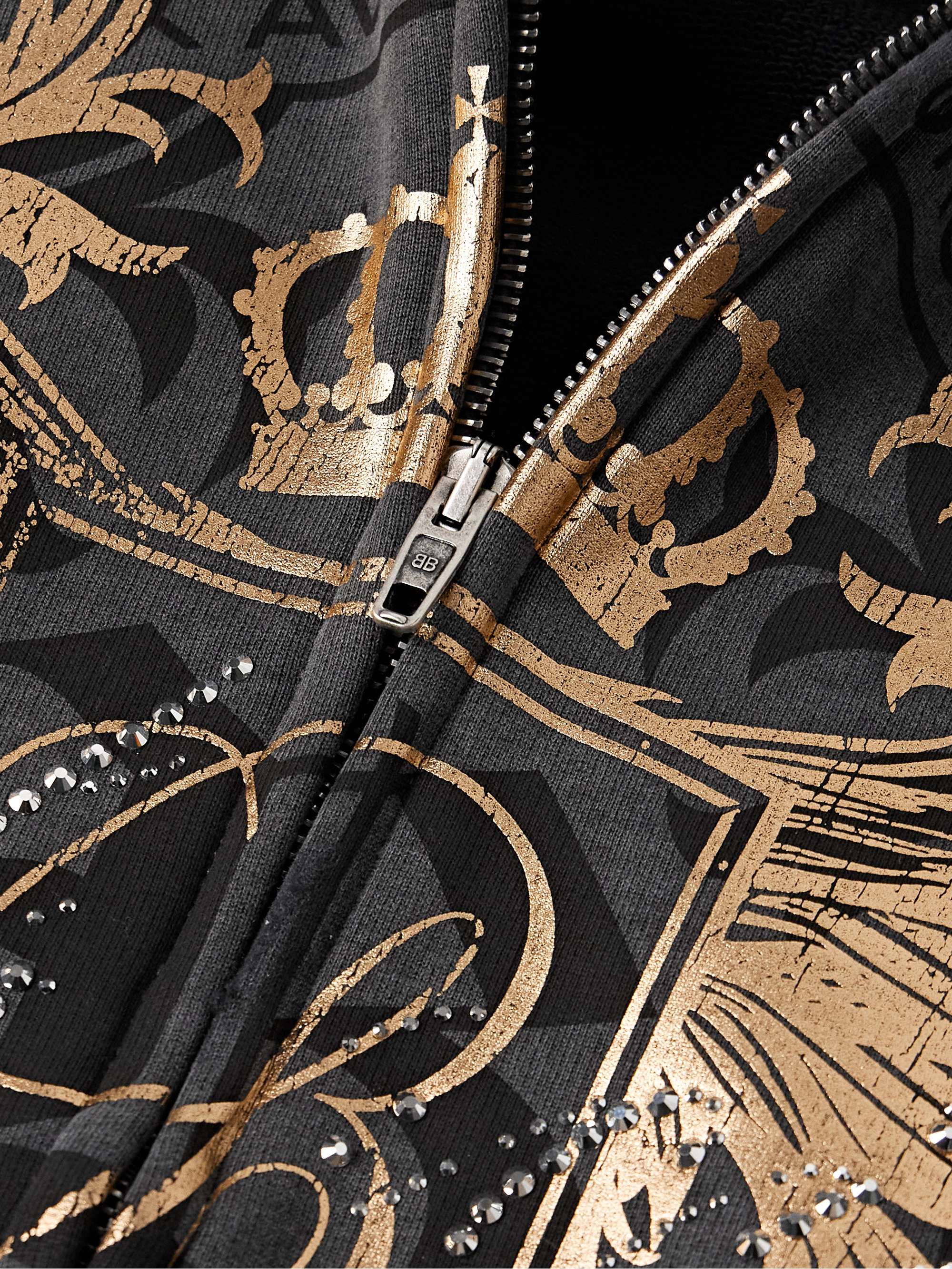 Tacky Embellished Metallic Logo-Print Cotton-Jersey Zip-Up Hoodie view