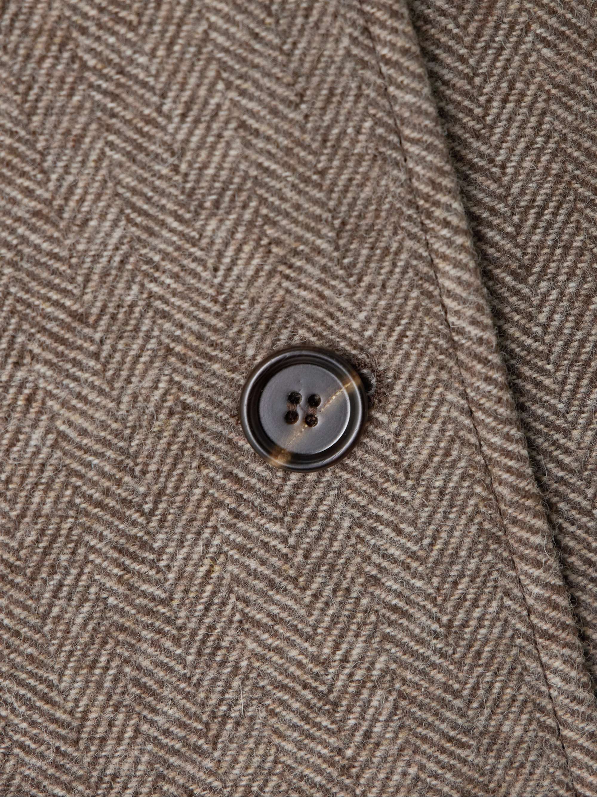 Leather-trimmed herringbone wool jacket view