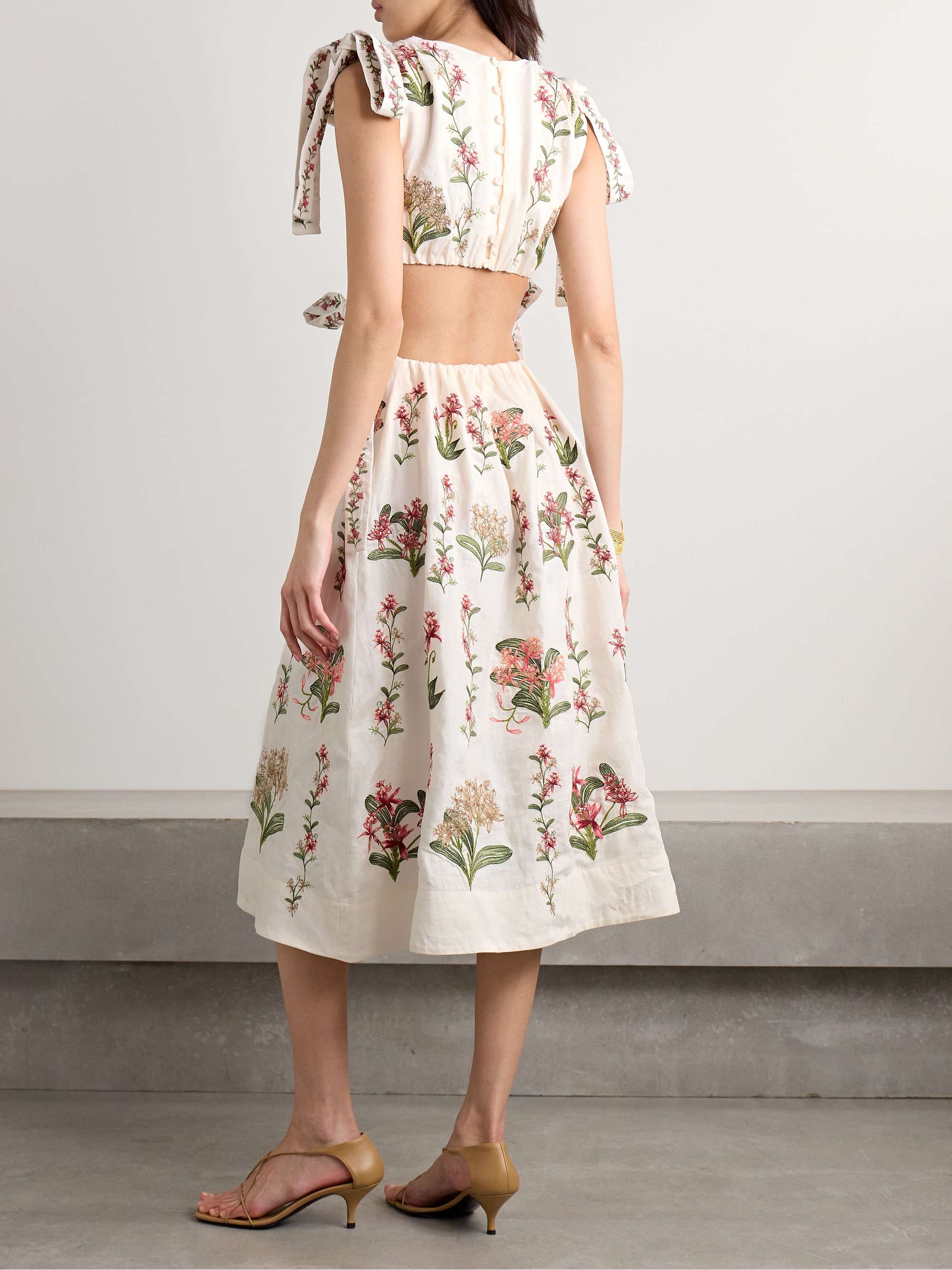 Guanguacó Orquidea cutout embroidered linen midi dress view