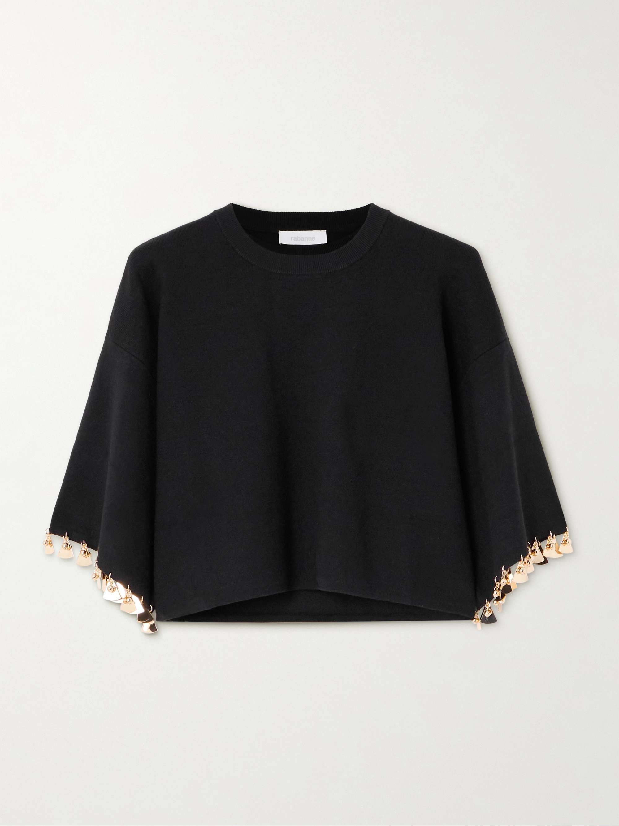 Cropped embellished stretch-silk and cotton-blend sweater view