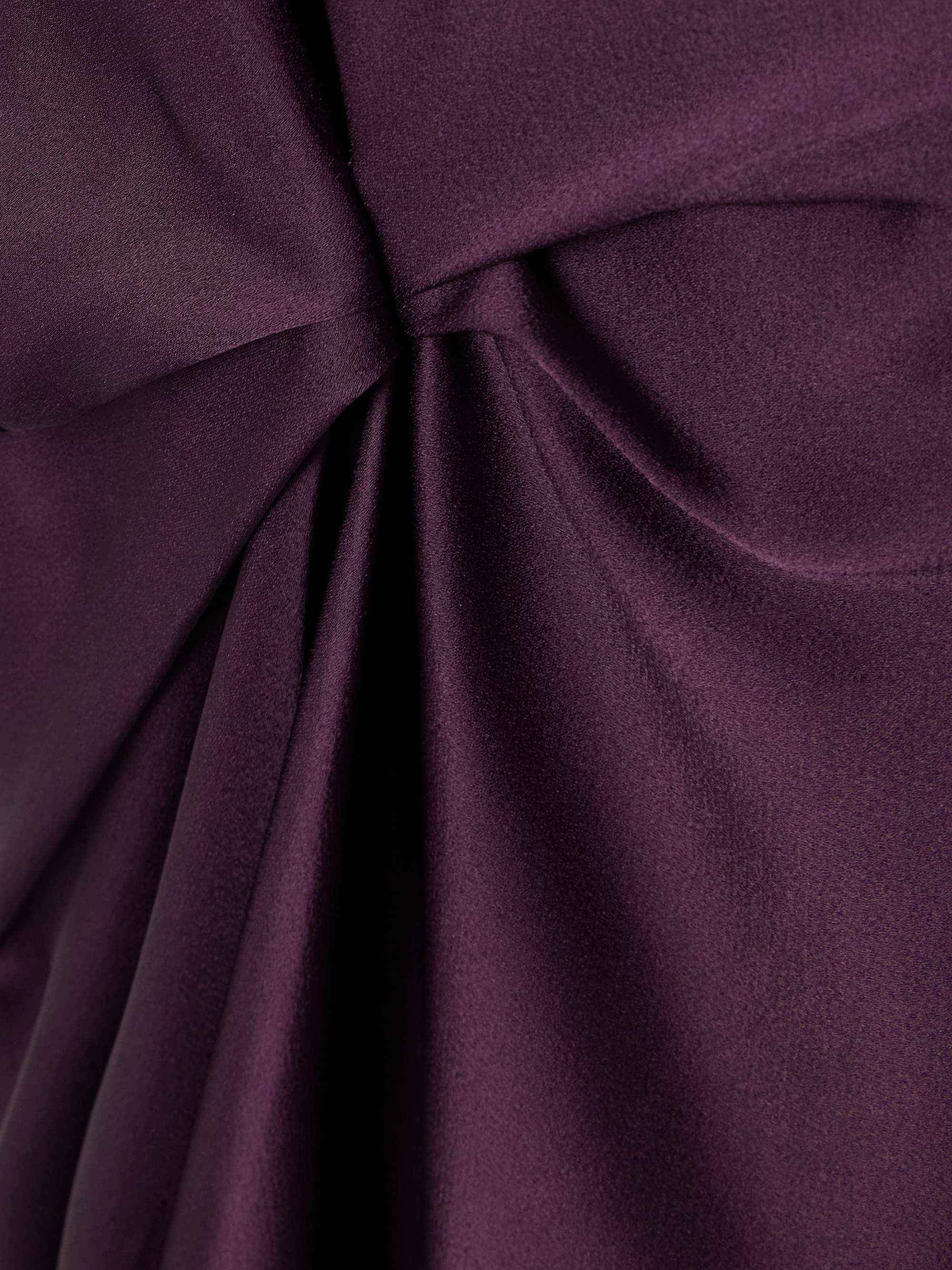 Asymmetric paneled draped gathered satin midi dress view