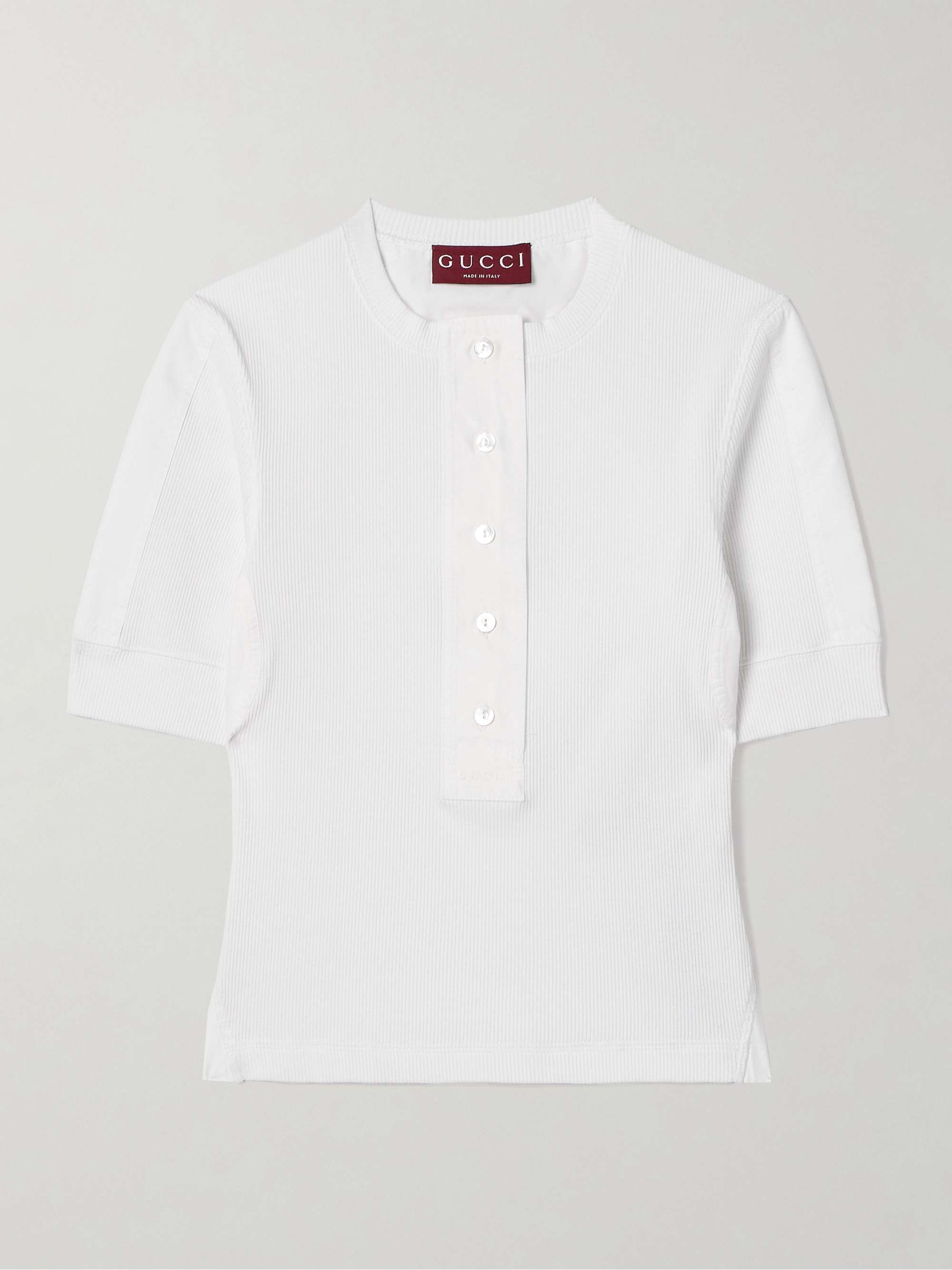 Poplin-trimmed ribbed stretch-cotton top view