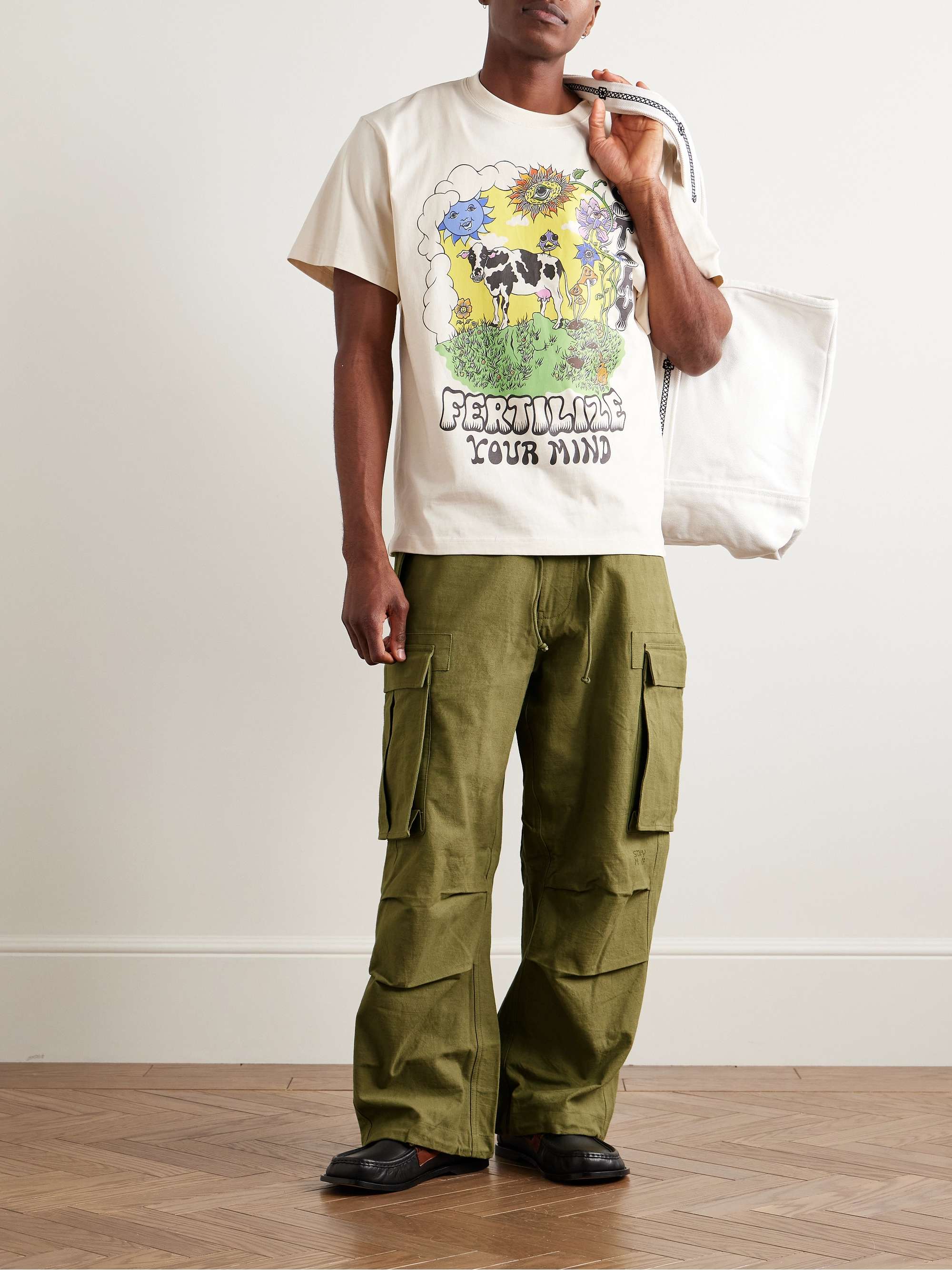 Peace Wide-Leg Slub Organic Cotton Drawstring Cargo Trousers view