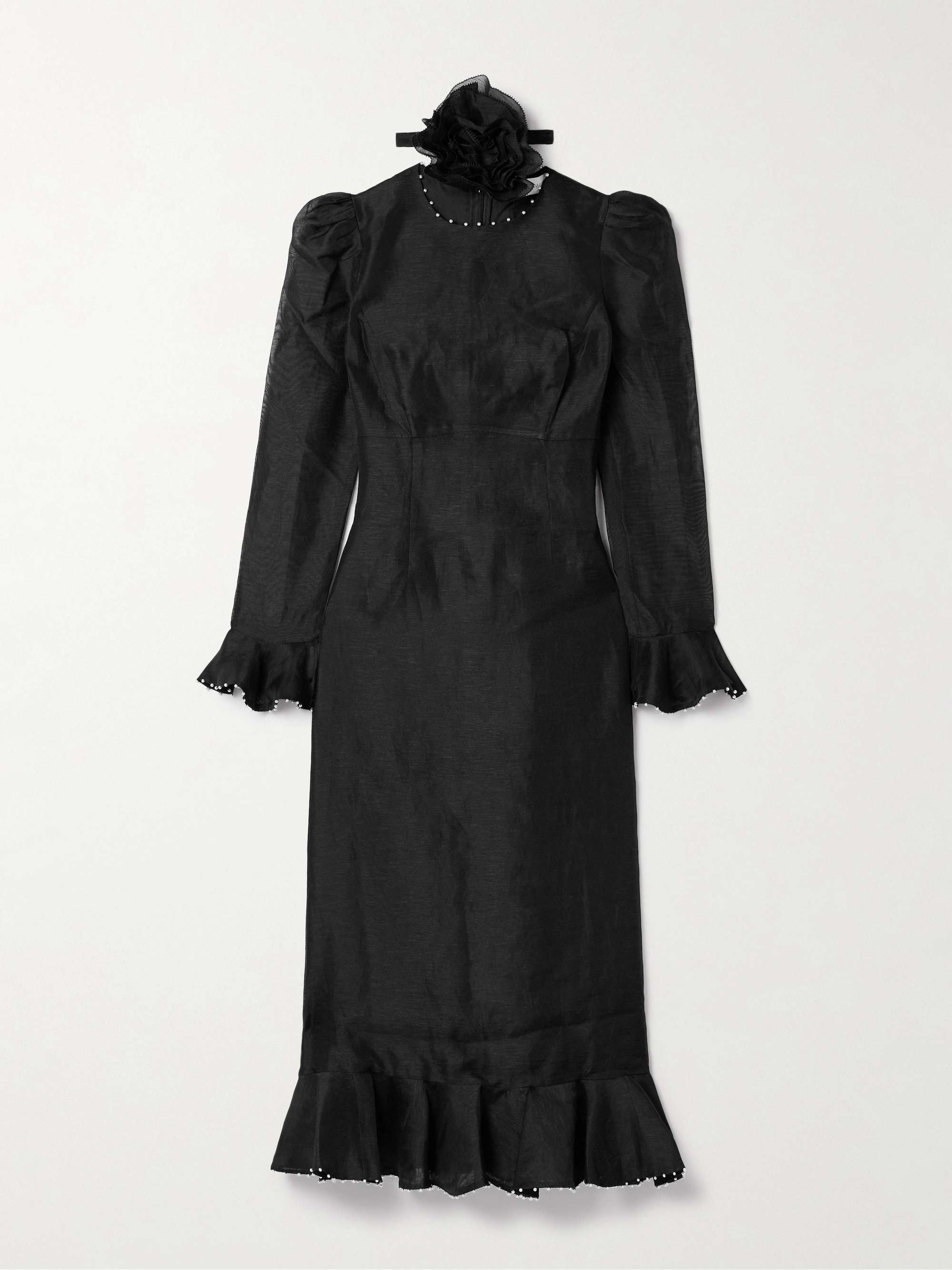 Crush embellished linen and silk-blend midi dress view