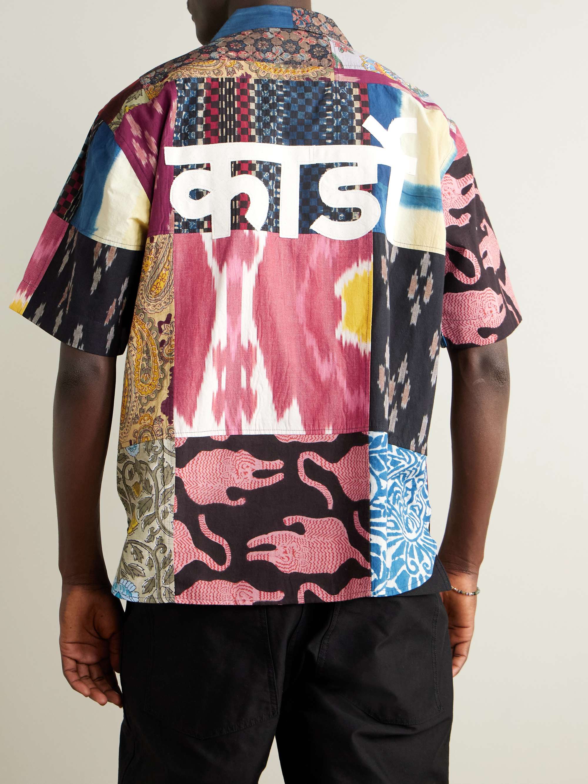 Convertible-Collar Patchwork Printed Cotton Shirt view
