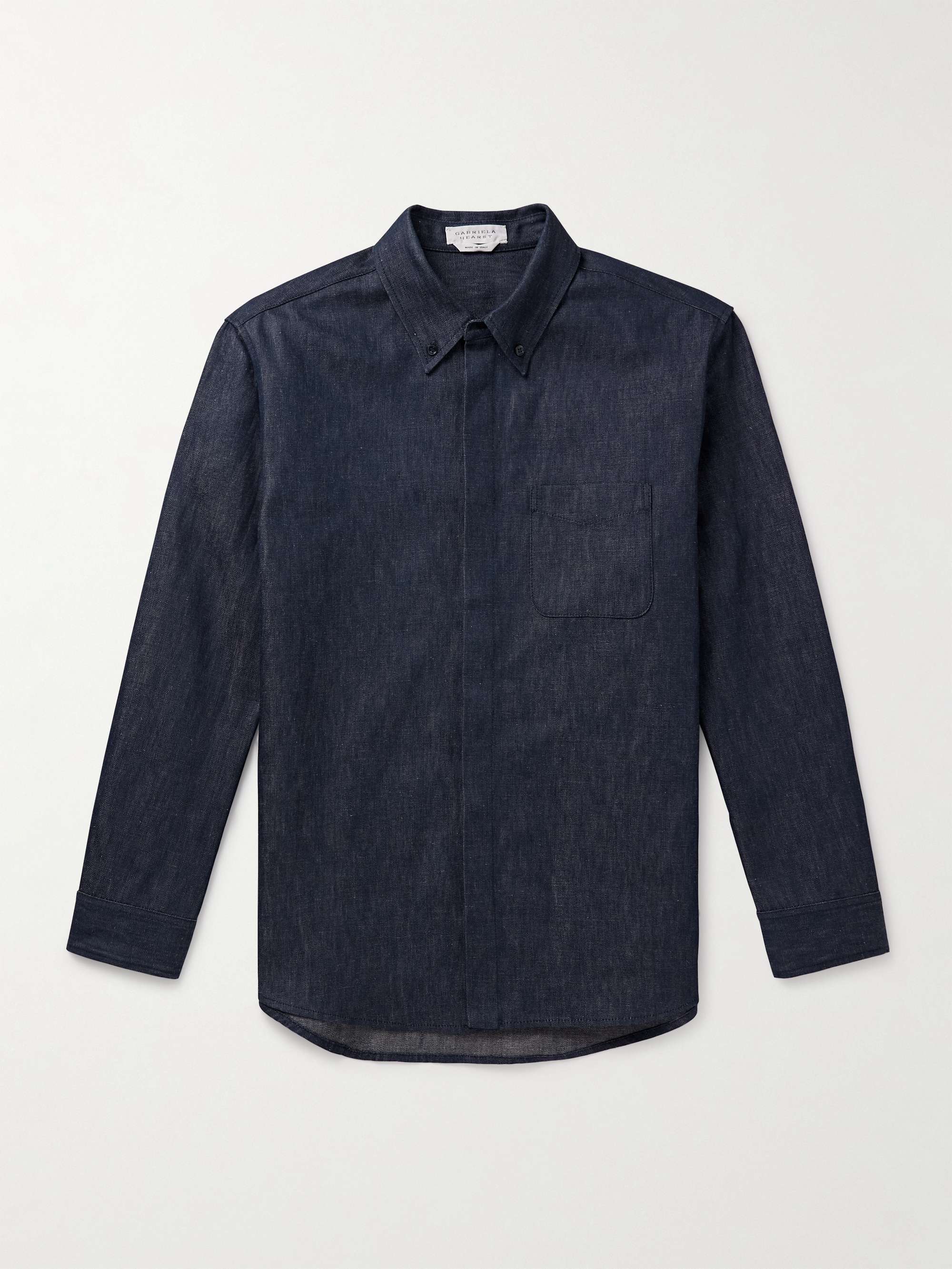 Cholul Button-Down Collar Cotton and Linen-Blend Chambray Shirt view