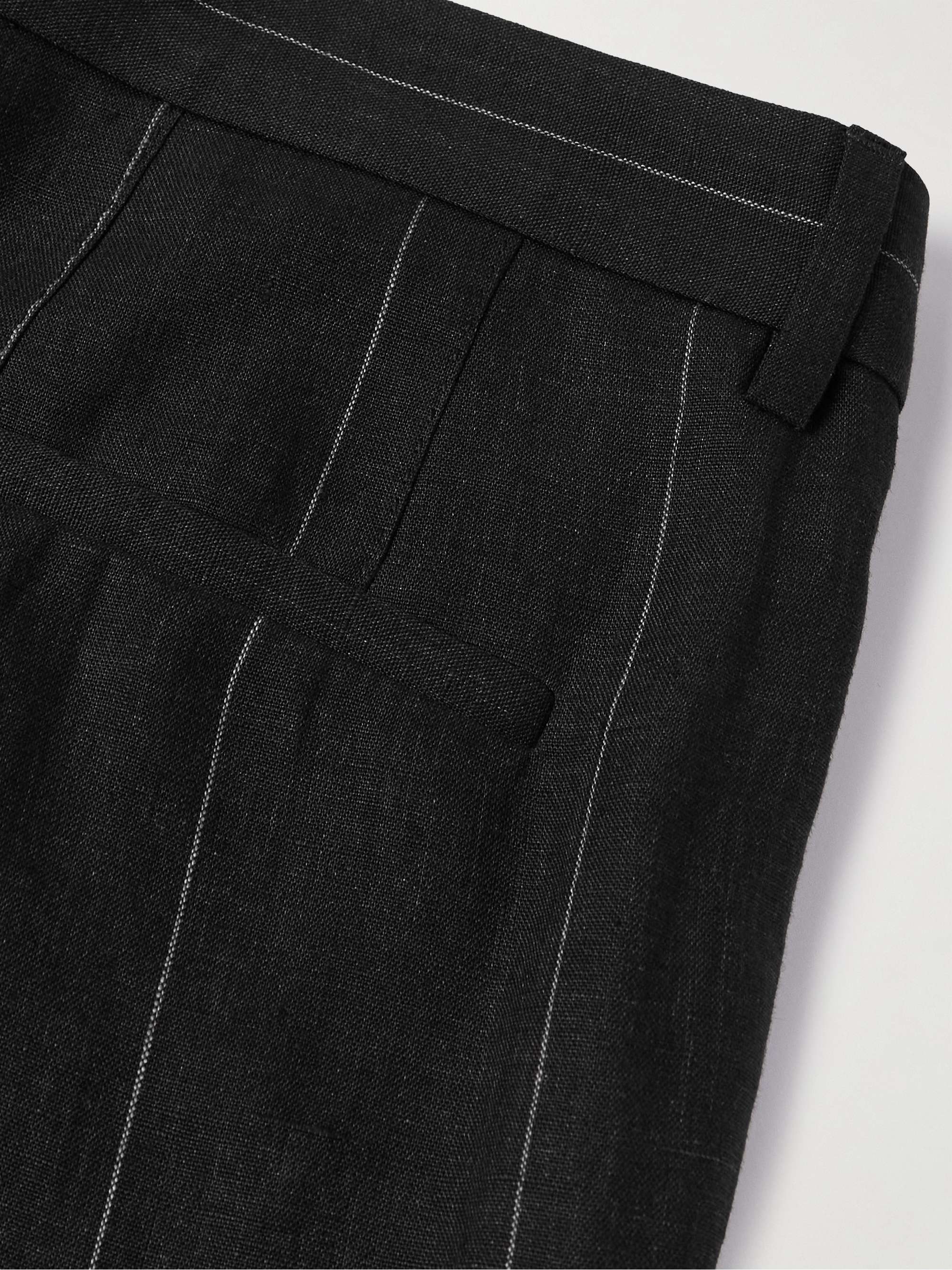 Slim-Fit Pleated Pinstriped Linen Suit Trousers view