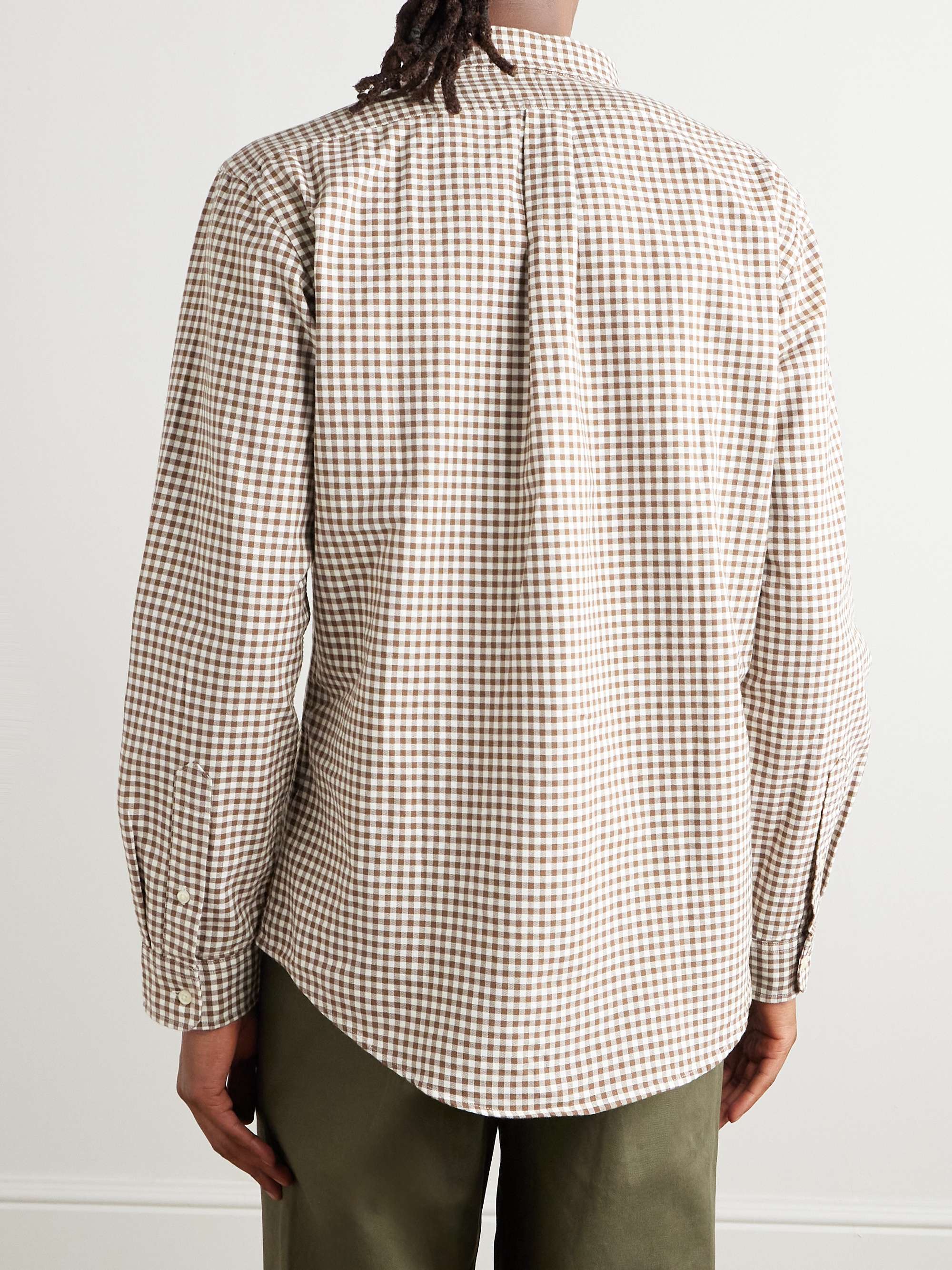 Button-Down Collar Logo-Embroidered Checked Cotton Shirt view