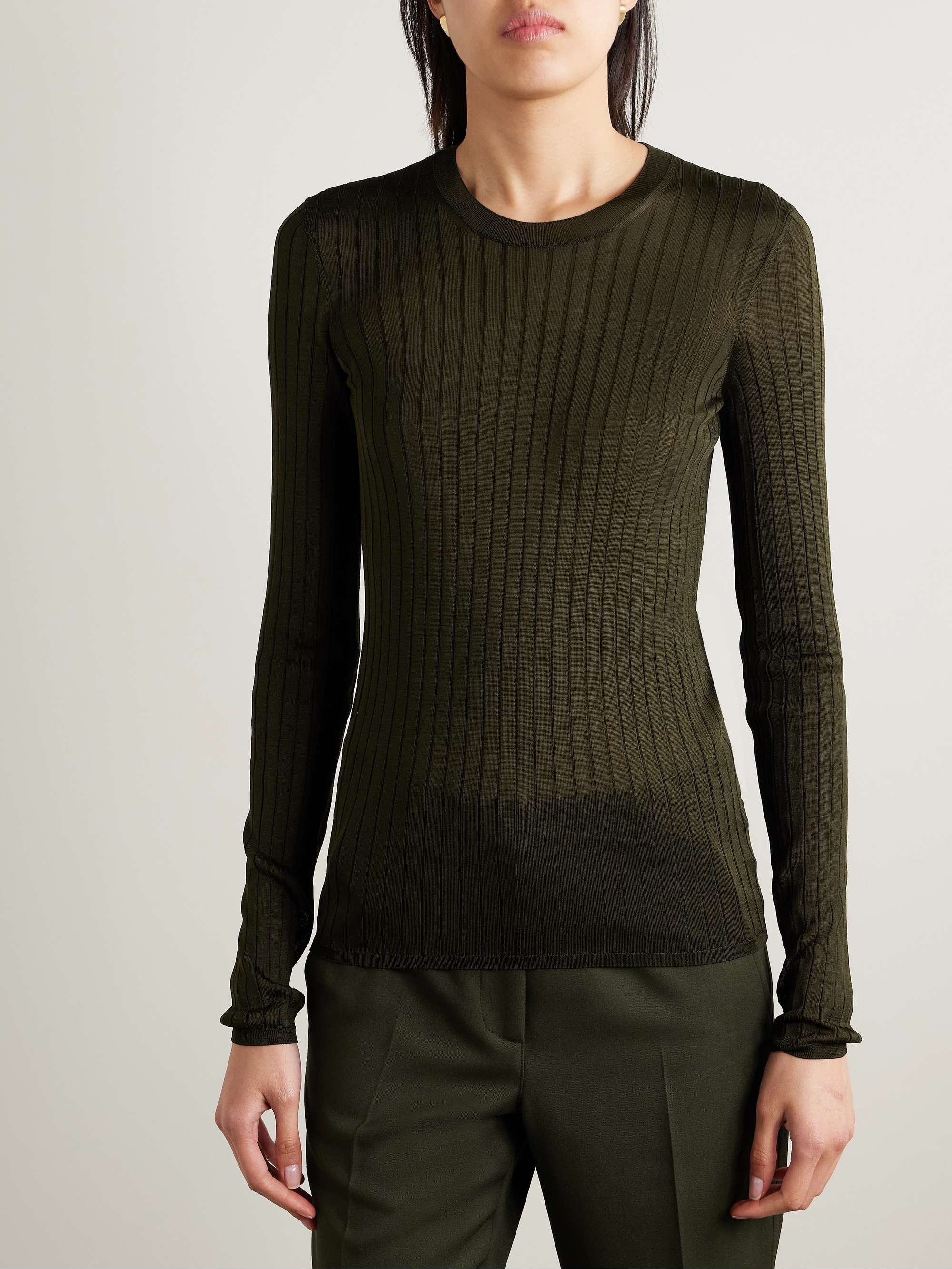 Elena ribbed silk-crepe sweater view
