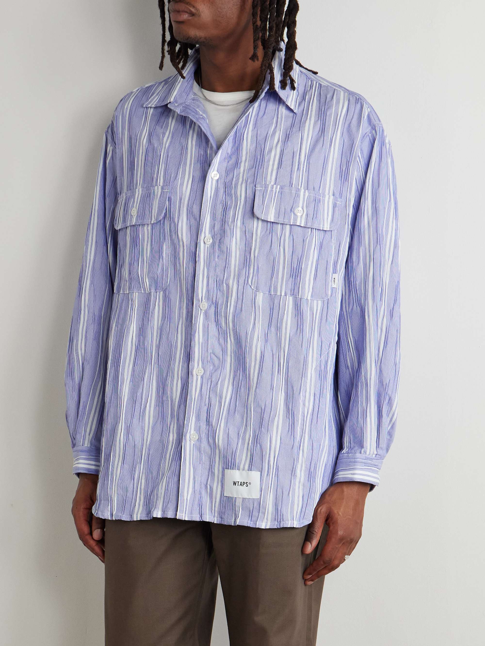 Logo-Appliquéd Striped Cotton-Blend Dobby Shirt view