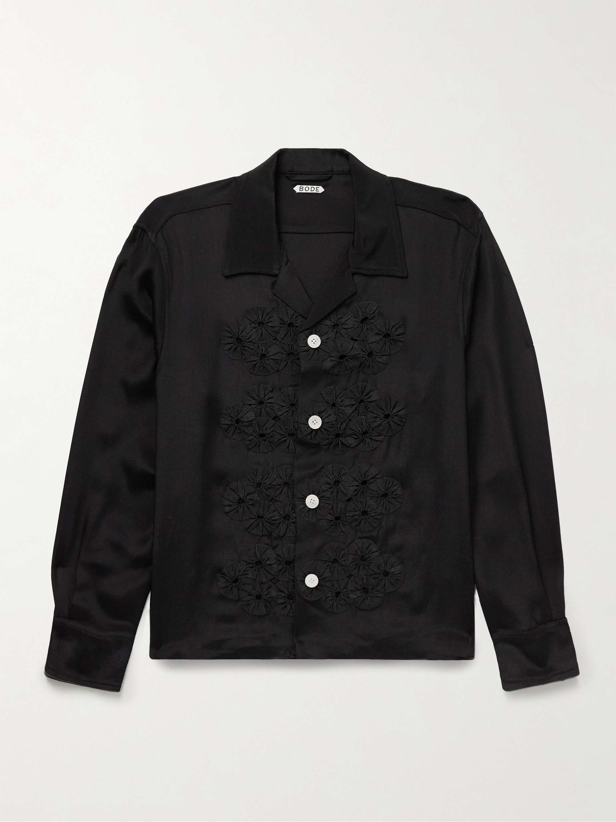 Camp-Collar Appliquéd Silk Shirt view