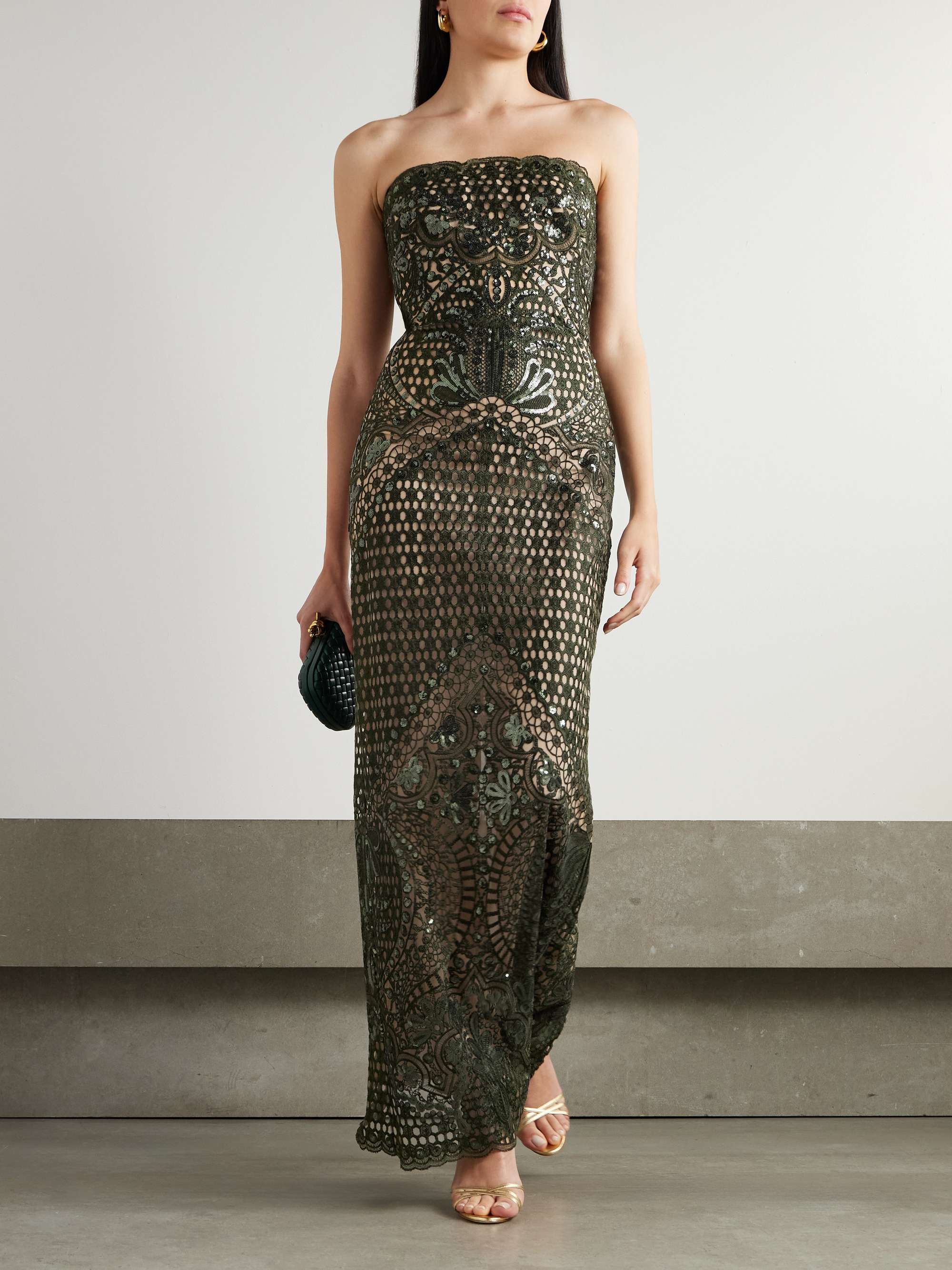 Strapless sequin-embellished embroidered tulle gown view