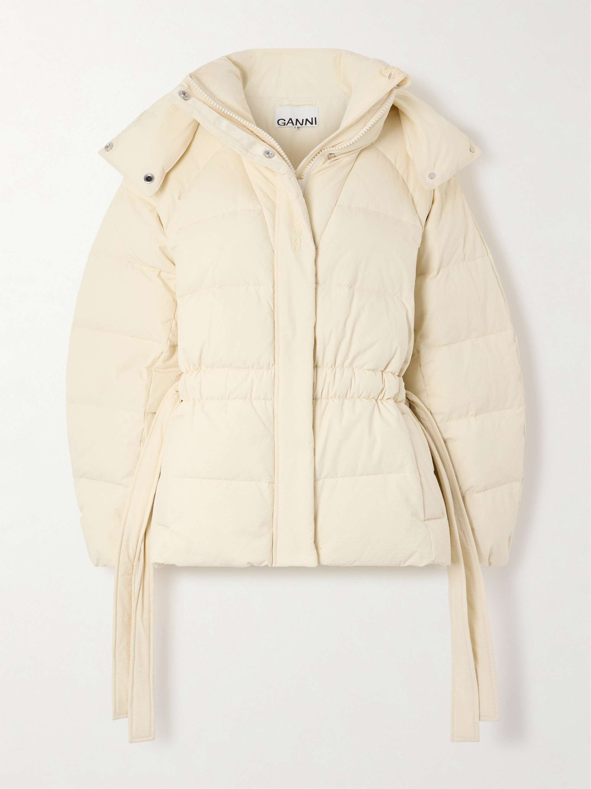 Oversized quilted padded tech-seersucker hooded jacket view
