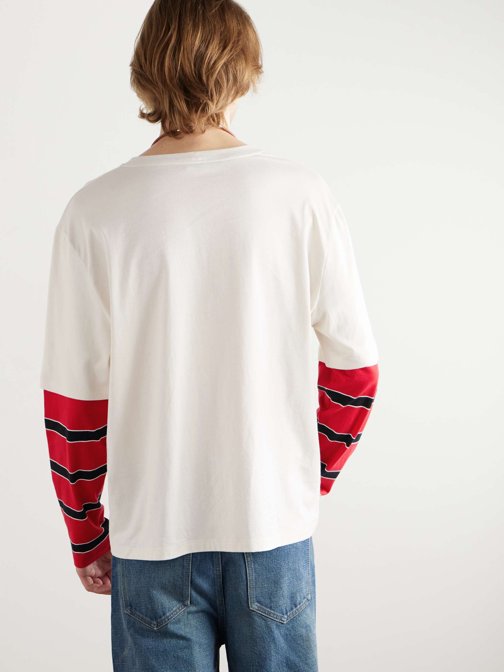 Logo-Print Layered Striped Cotton-Jersey T-Shirt view