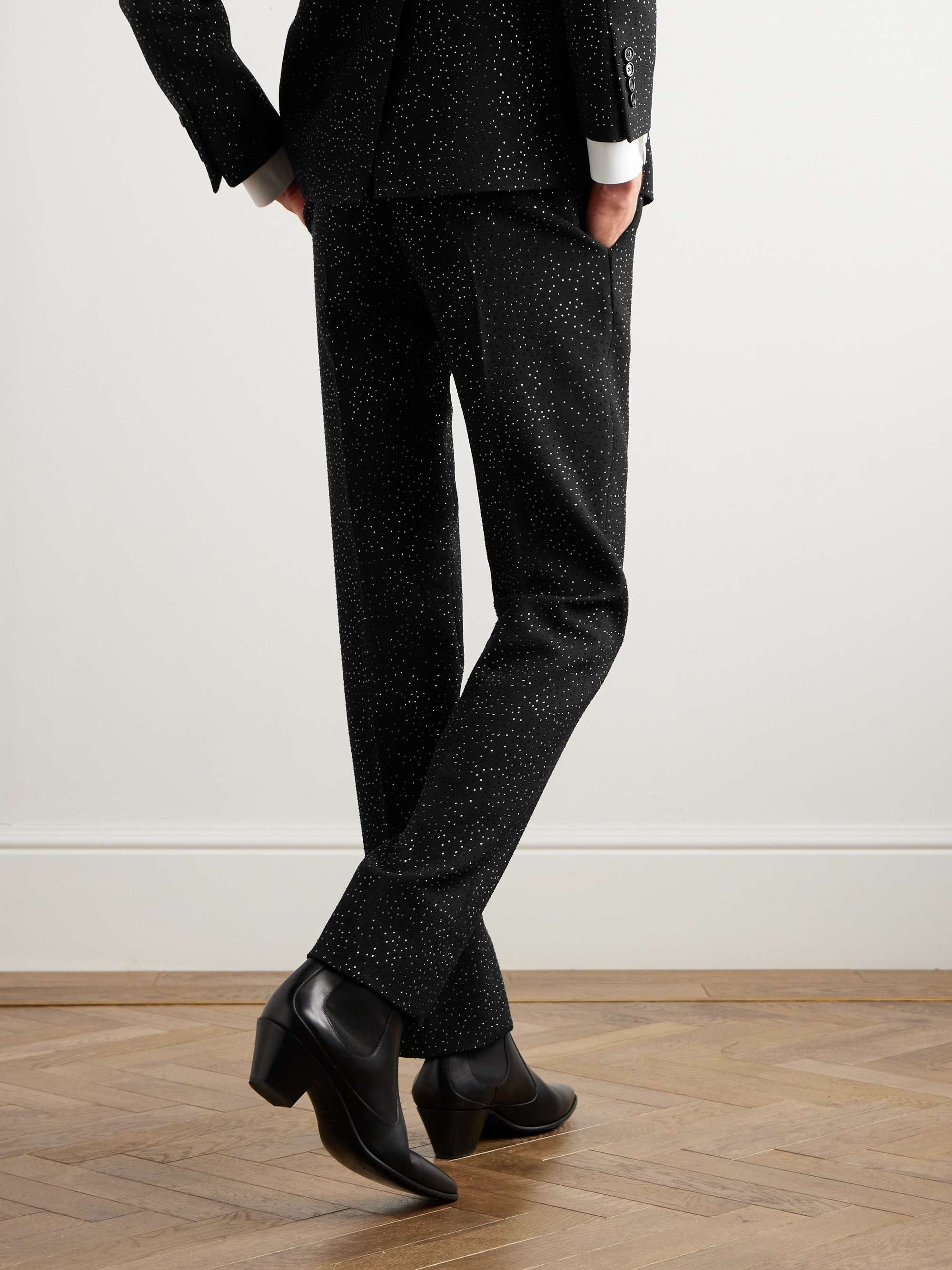 Straight-Leg Crystal-Embellished Wool-Twill Suit Trousers view