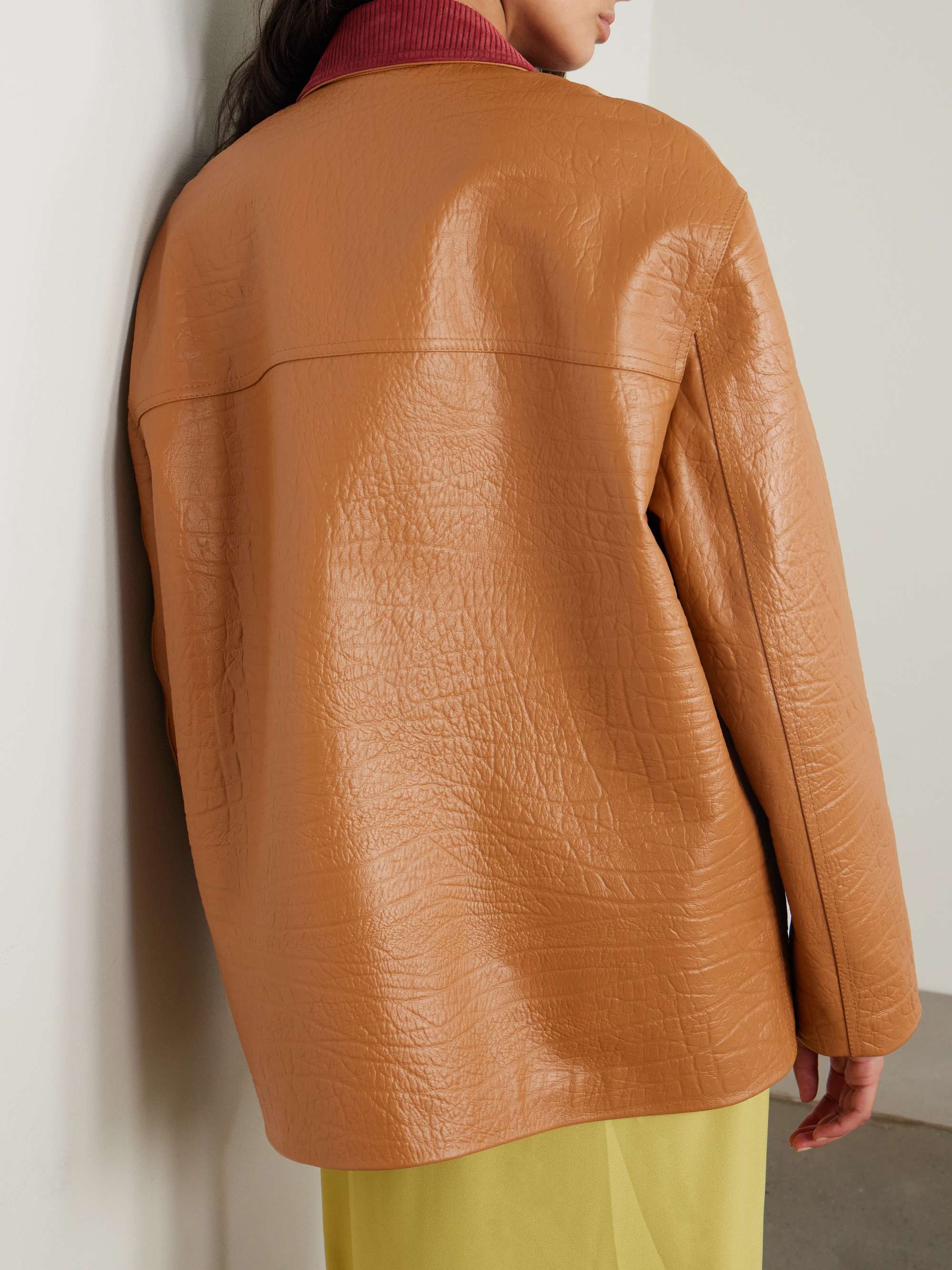 Oversized suede-trimmed textured-leather jacket view