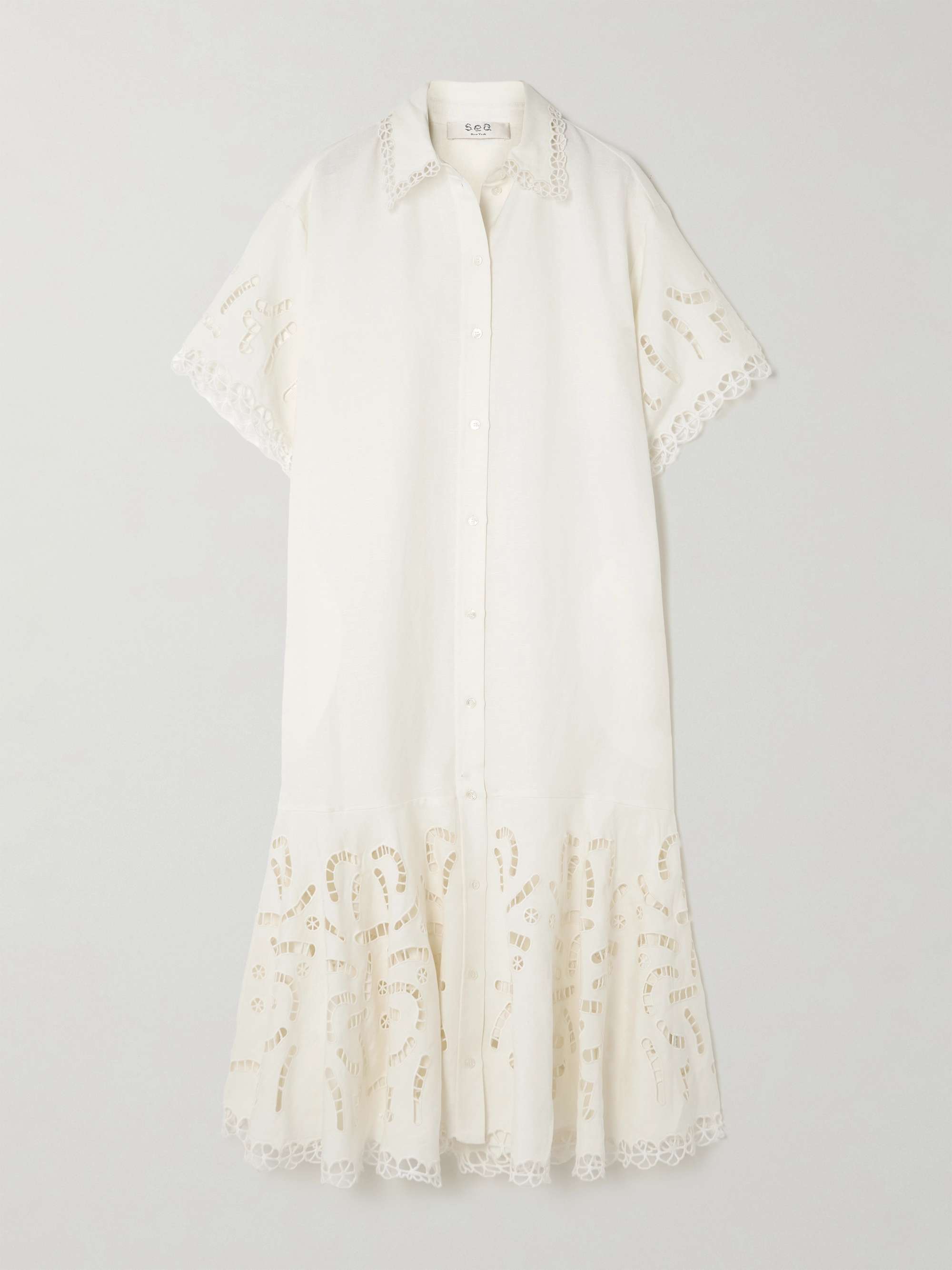 Marja broderie anglaise linen-blend midi shirt dress view