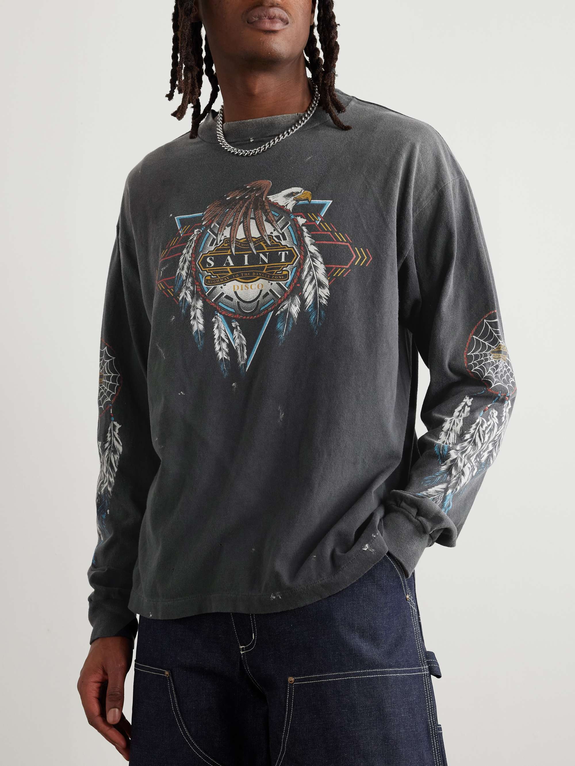 + TEFLON DISCO Distressed Printed Cotton-Jersey T-Shirt view