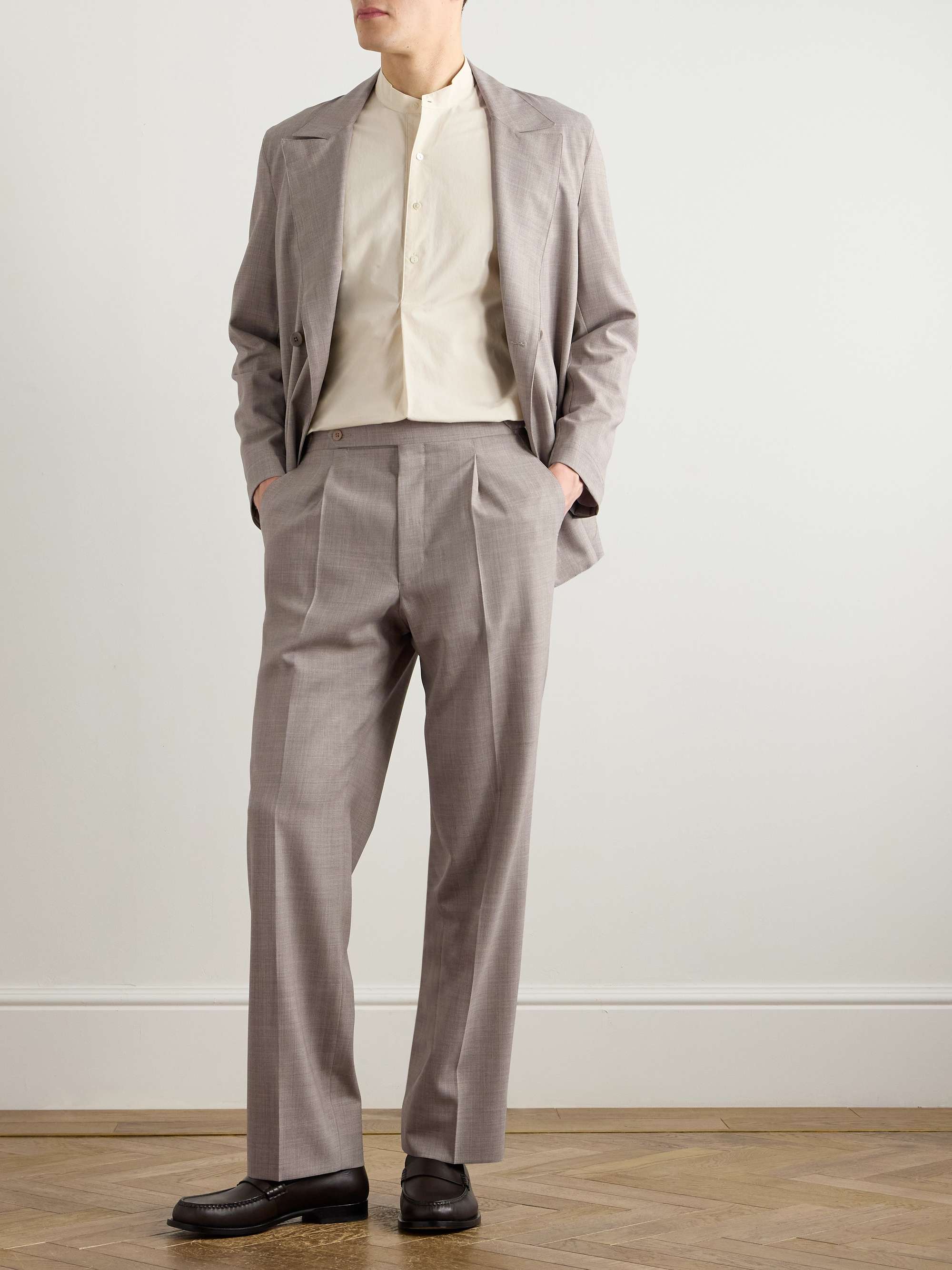 Wide-Leg Pleated Wool Suit Trousers view
