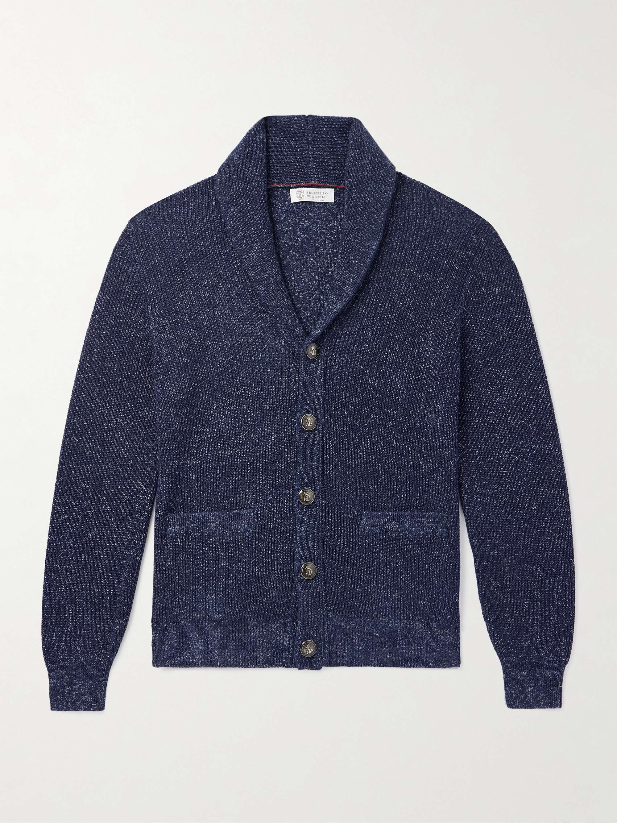 Shawl-Collar Cotton and Linen-Blend Cardigan view