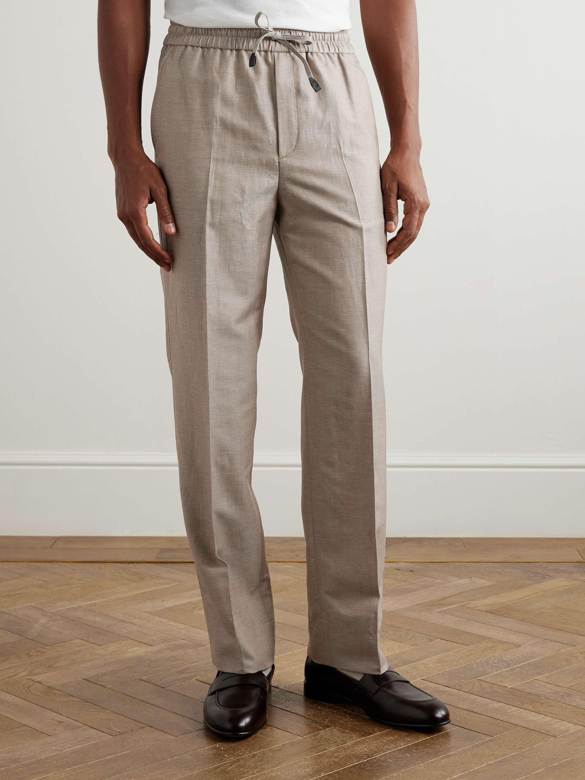 Straight-Leg Wool, Linen and Silk-Blend Suit Trousers view